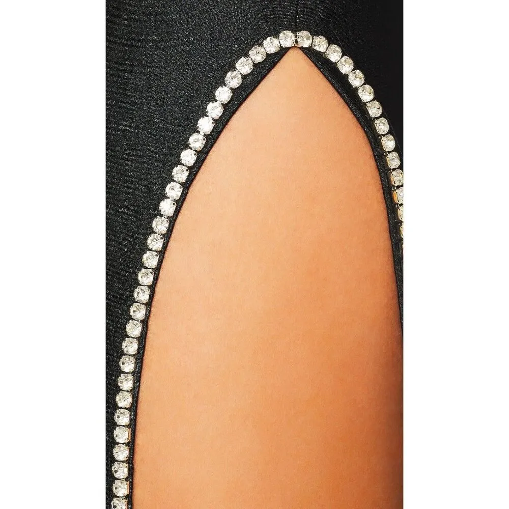 Khanum's Kira Diamante Trim Long Maxi Dress in Black New Womens Crystal Gown - Image 4