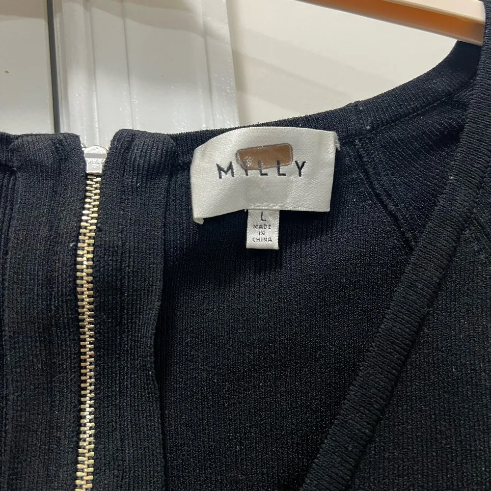 Milly Black Shirred V-Neck Dress Size Large $460 - Image 5