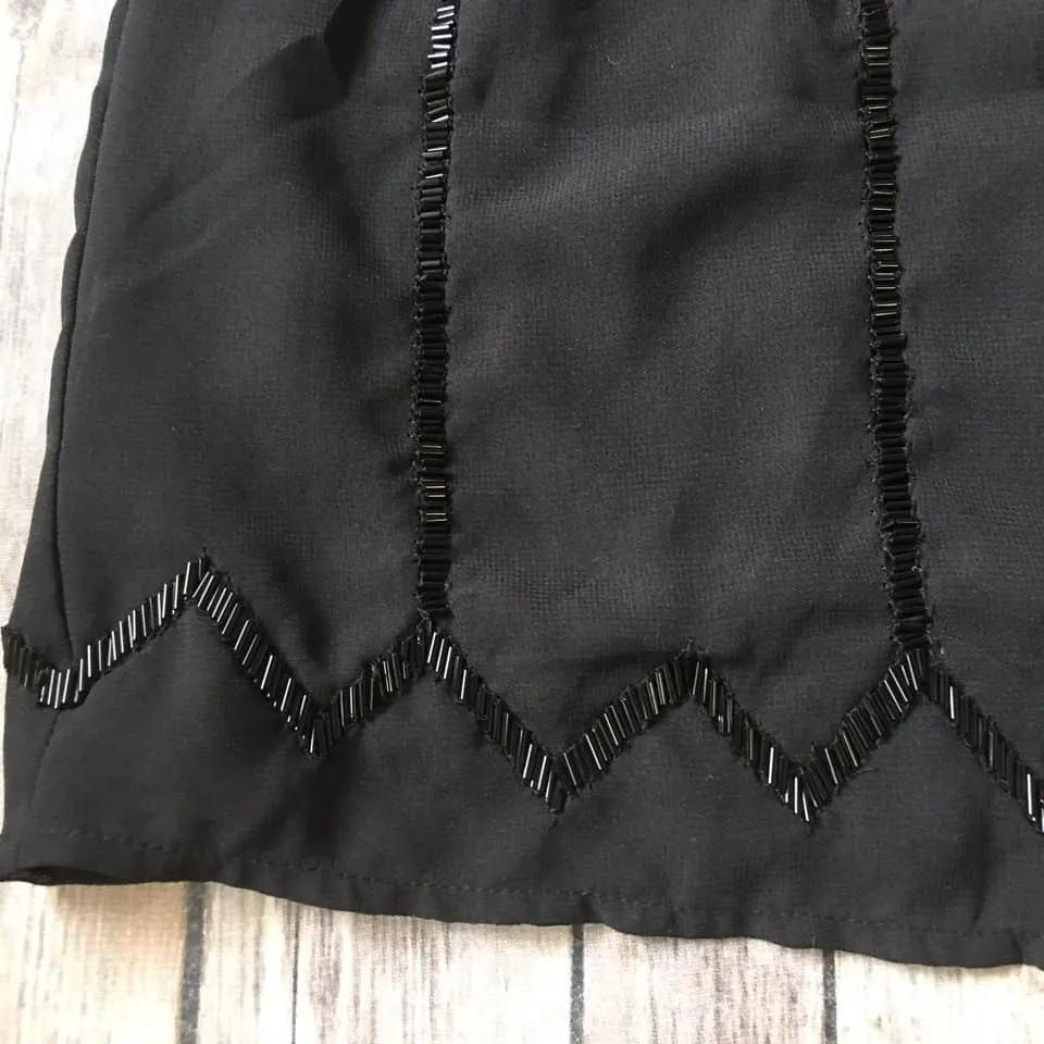 New Francescas Beaded Mini Skirt Women M Black Flapper Pencil Straight Party Size M - Image 3