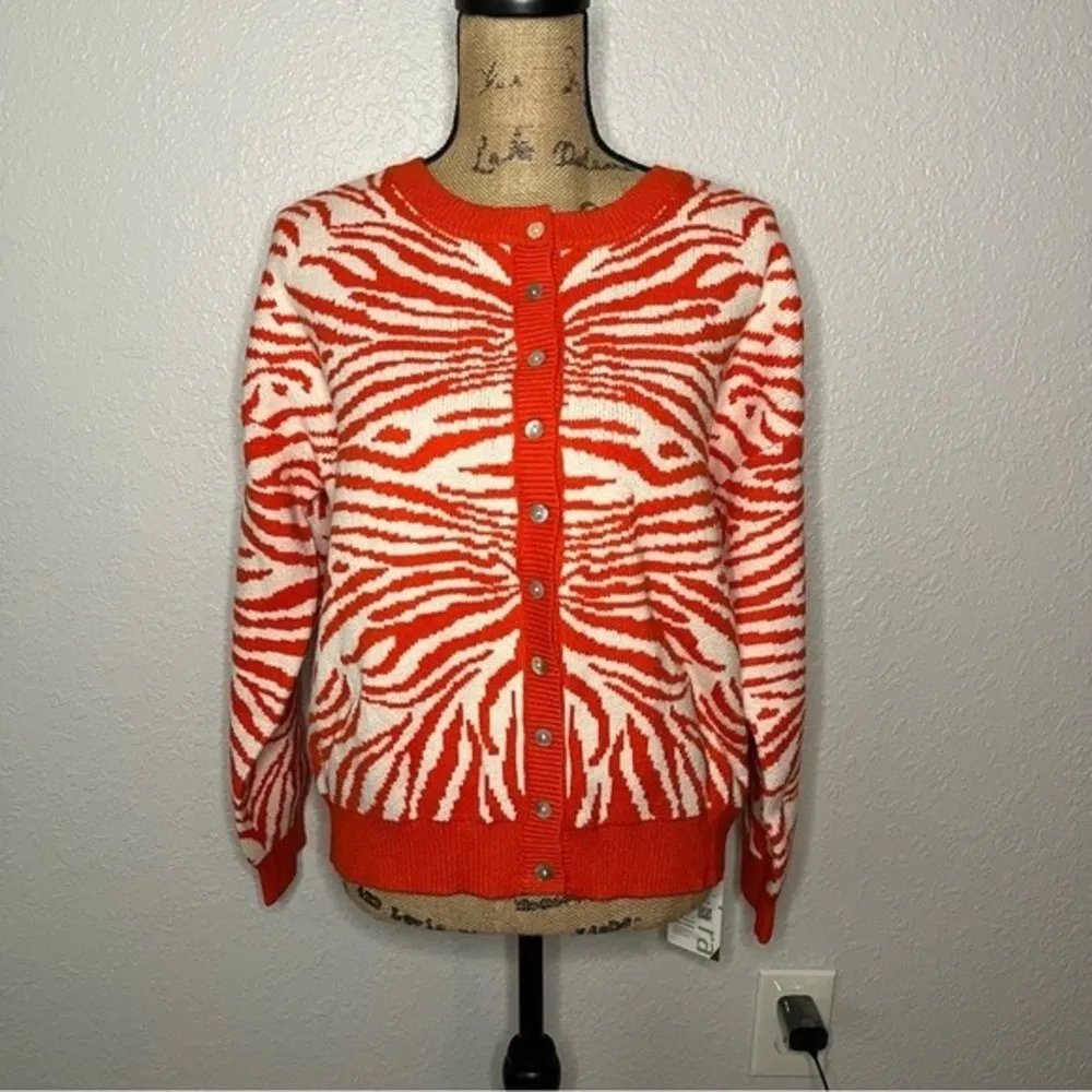 Halara Orange sz M Round Neck Button Front Animal Print Cardigan - Image 49