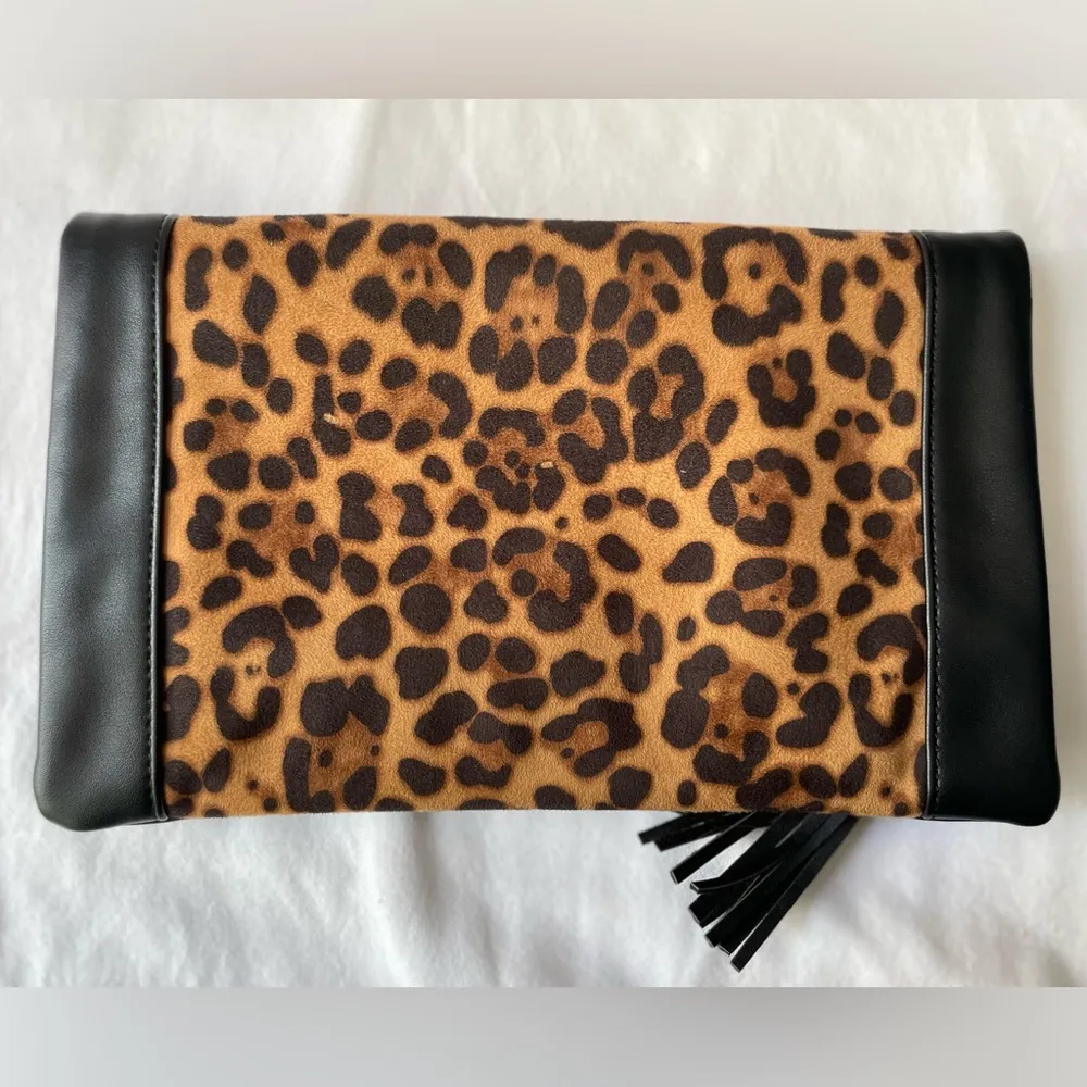 Leopard Print Black Sleek Clutch Bag Kaari Blue - Image 4