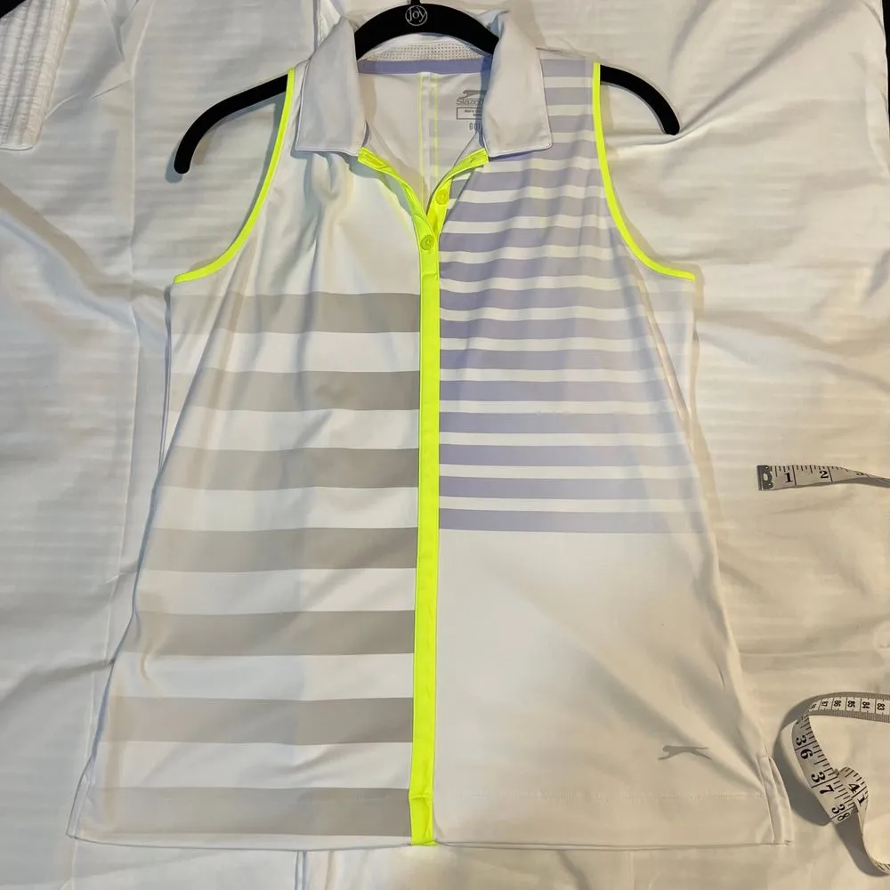 Slazenger Sleeveless Golf Tank Top w/Neon Yellow Trim Striped Pattern‎ White-M - Image 7