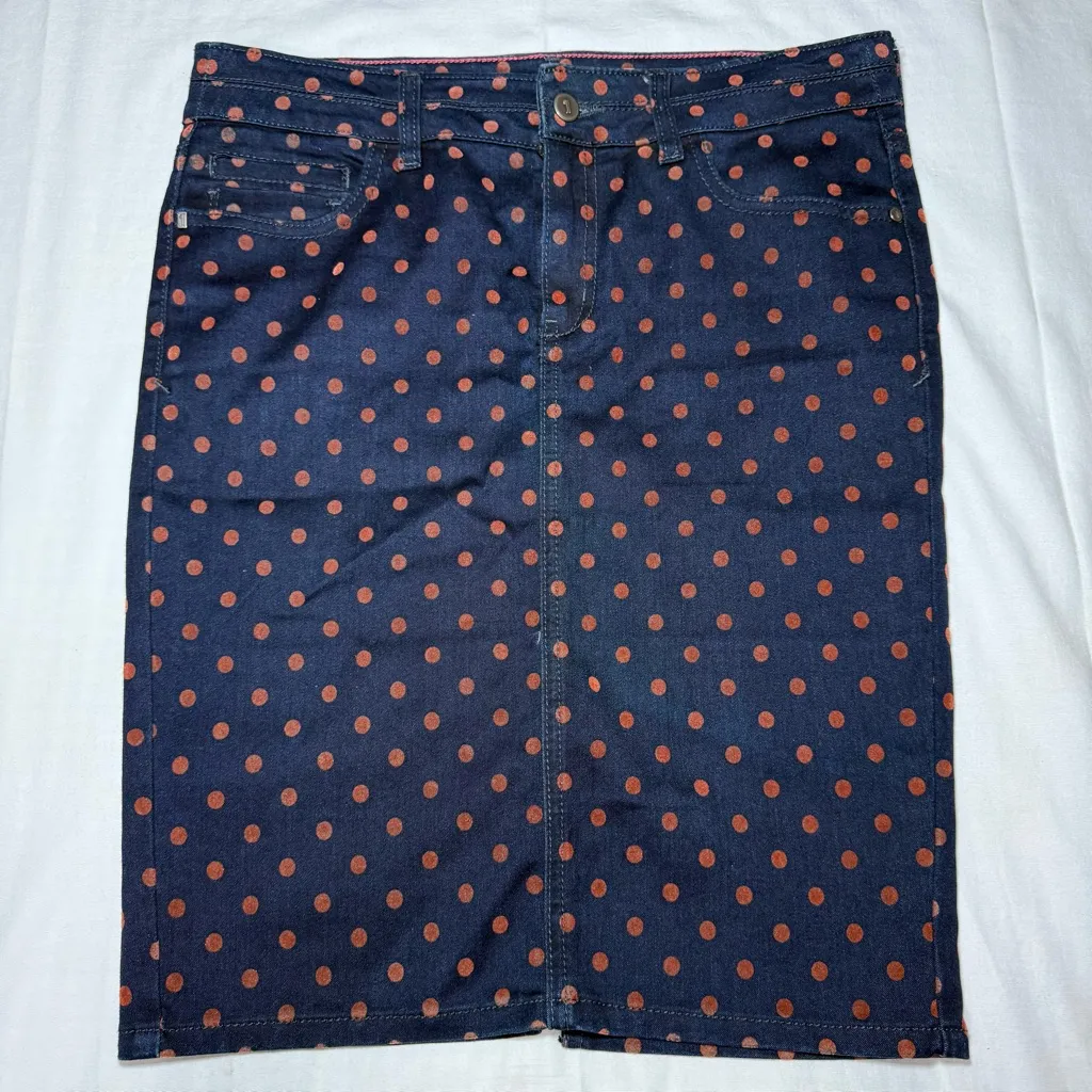 PILCRO & the Letterpress 28 Blue Denim Polka Dots Pencil Skirt Anthropologie - Image 1