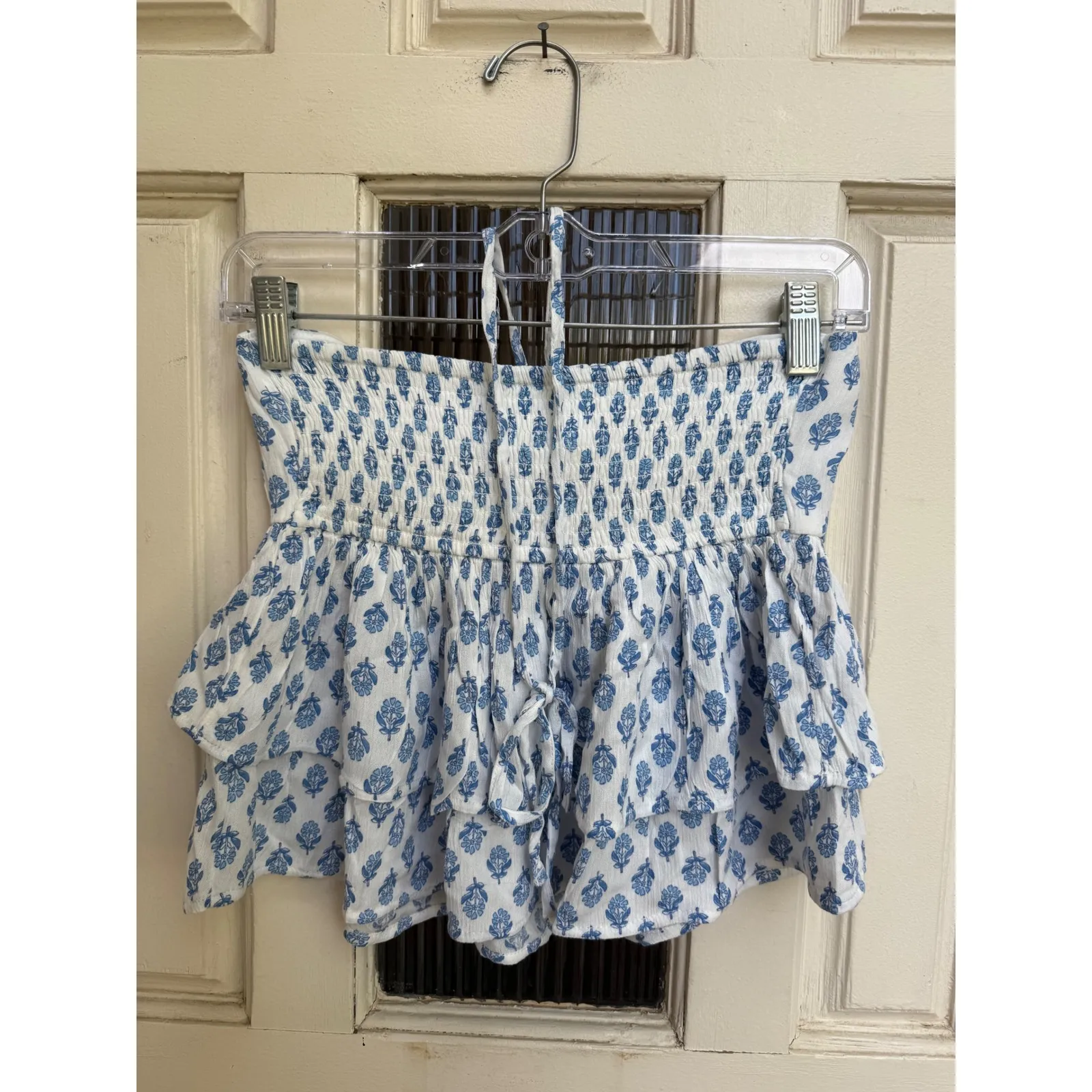 Hollister Smocked Tube Top Ruffle Tiered Blue Floral Print Size XS - Image 2