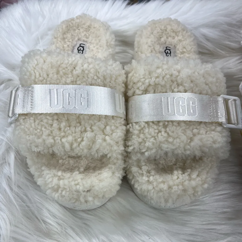 UGG FLUFFITA SLIDE WHITE SHEARLING PLATFORM SANDALS SHOE SLIPPER size 7 - Image 3