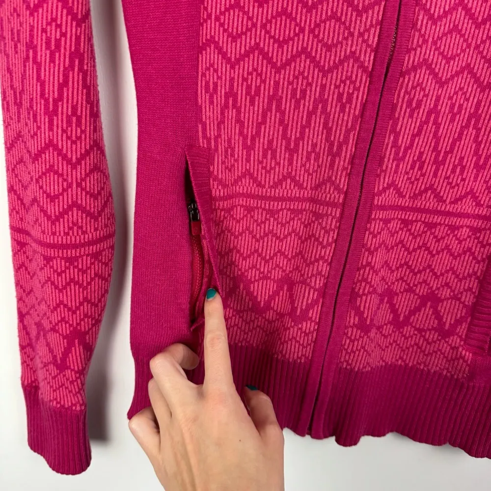 Athletic Knit Abstract Zip Sweater Jacket Sz XS Abstract Geometric Pink Ski - Image 8
