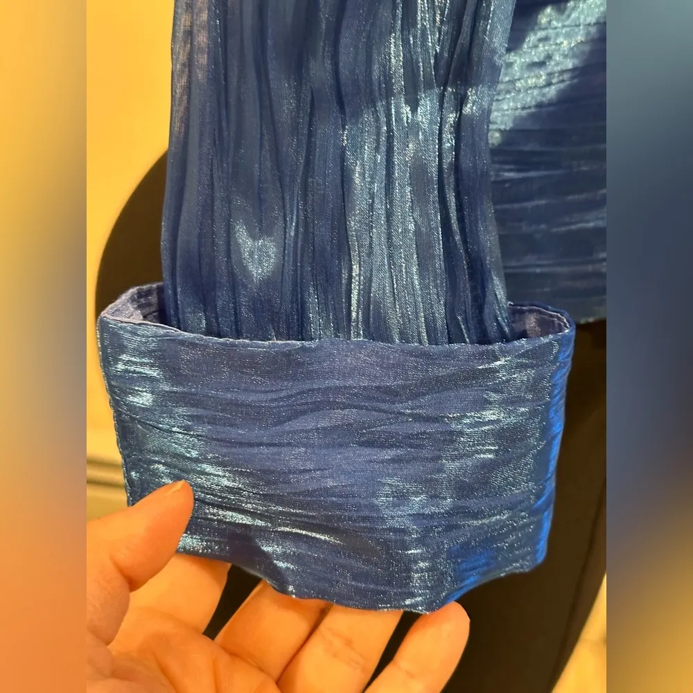 J.R Night By Cailiendo Blue Satin Rhinestone Buttons. Sheer Cuffed Sleeves Sz 8 - Image 5