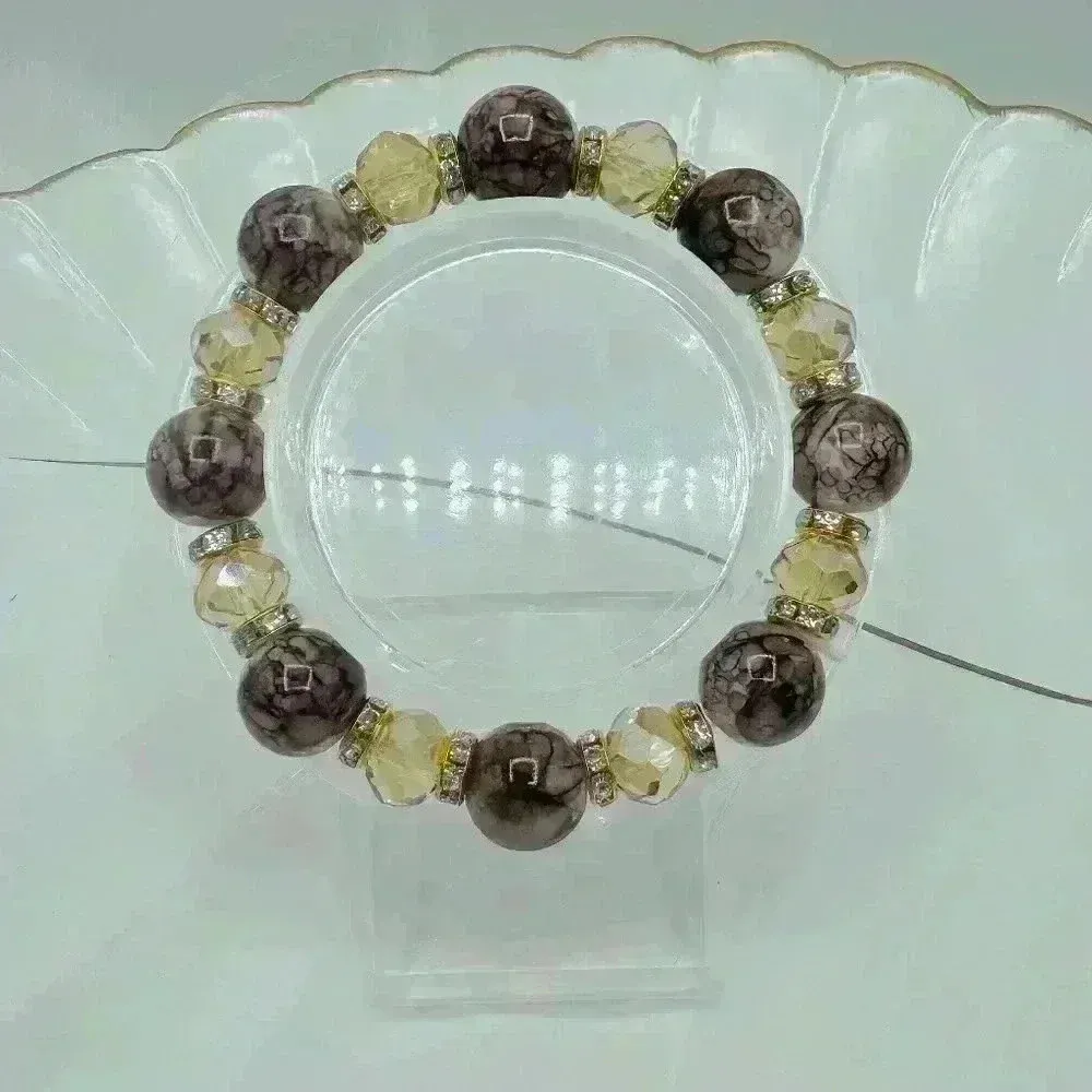 Champagne Brown Glass Beaded Bracelet Tan - Image 3