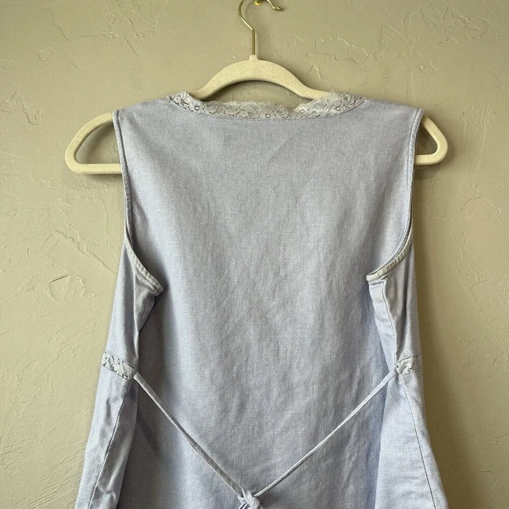 Vintage Babydoll Y2K Lavender Lace Tie‎ Blouse Top Linen V - Image 11