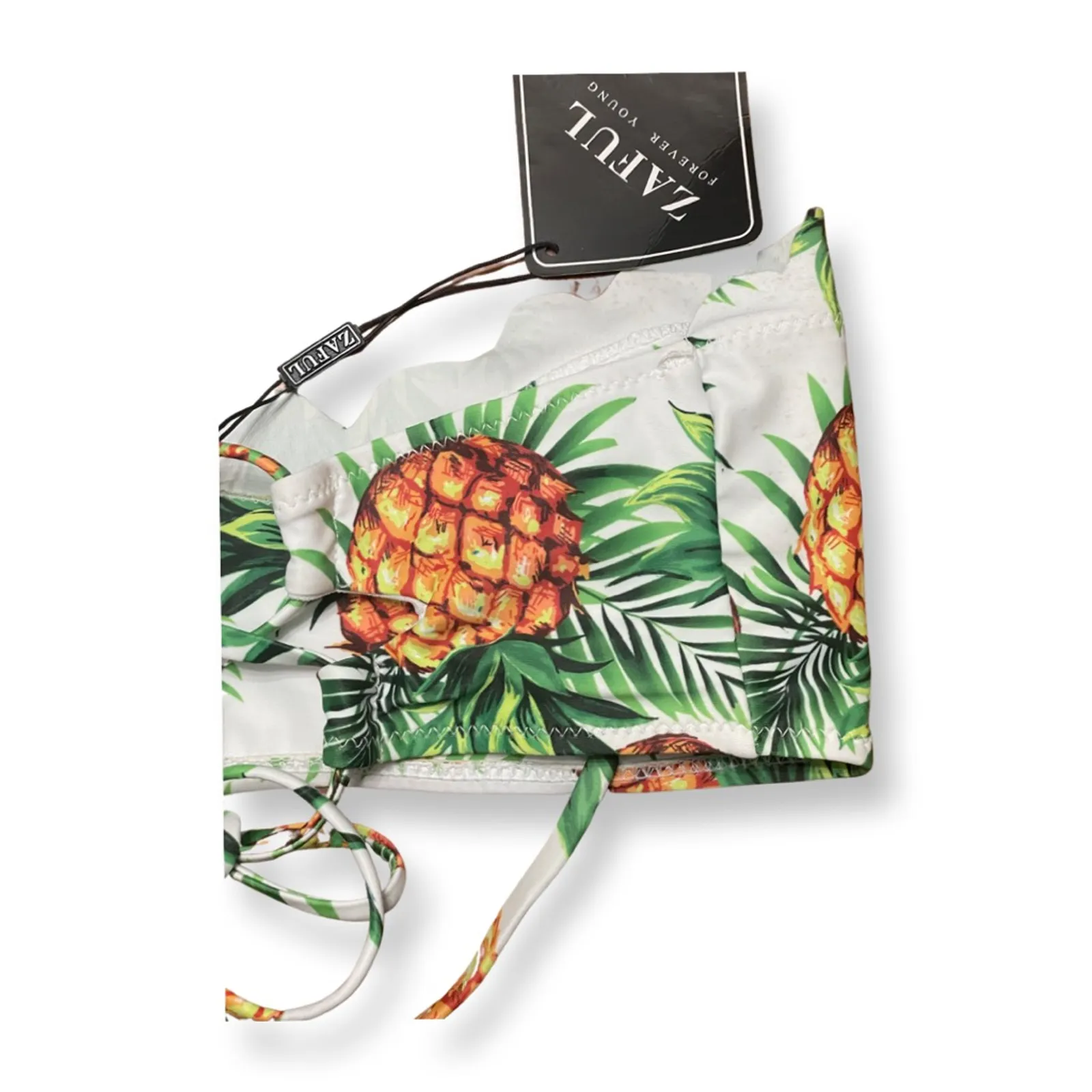 Zaful Bandeau Swimsuit Top Vibrant Pineapple Print Strapless White/Green W 4 NWT - Image 5