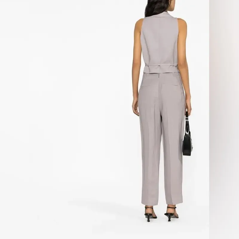 Brunello Cucinelli cropped silk-linen gilet jacket and matching pants | size 2 - Image 2