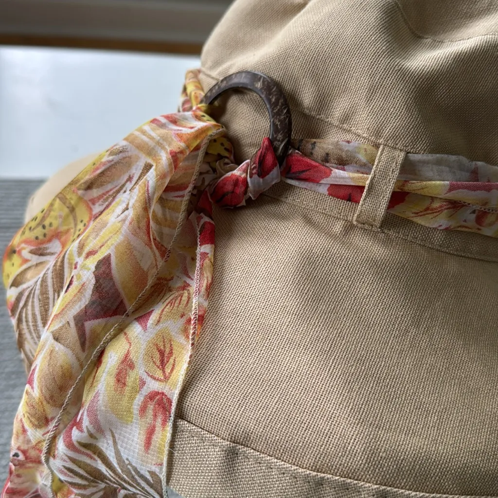Scala Collection Tan Khaki Cotton Sunhat with Scarf Tie Detail NWOT - Image 6