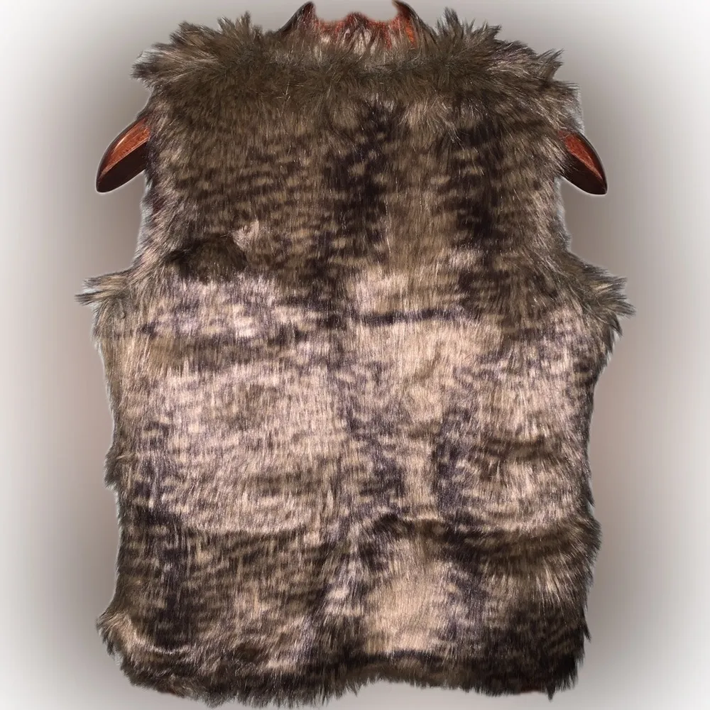 Mossimo Faux Fur Brown Speckled Furry Fuzzy Vest XS Boho Indie Hippie - Image 5