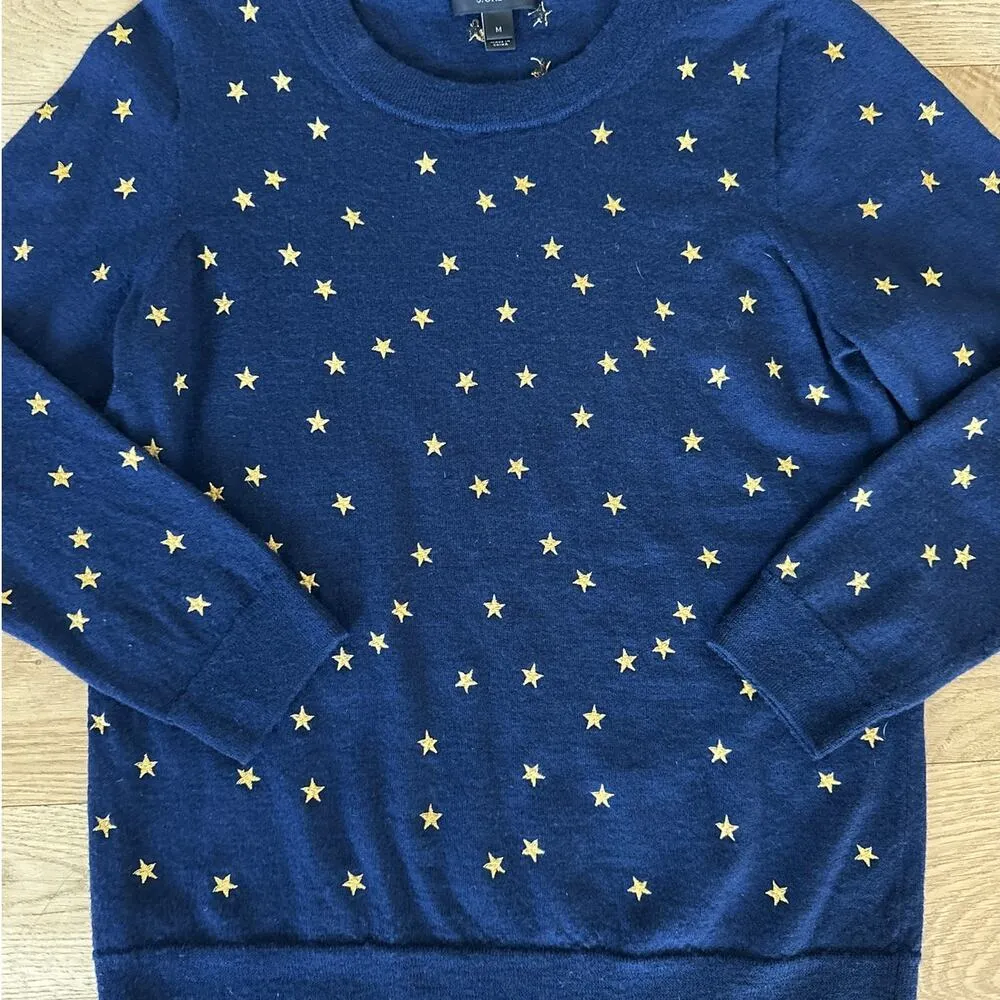 J Crew - Starry Teddie Sweater in Navy Blue & Gold - Image 2