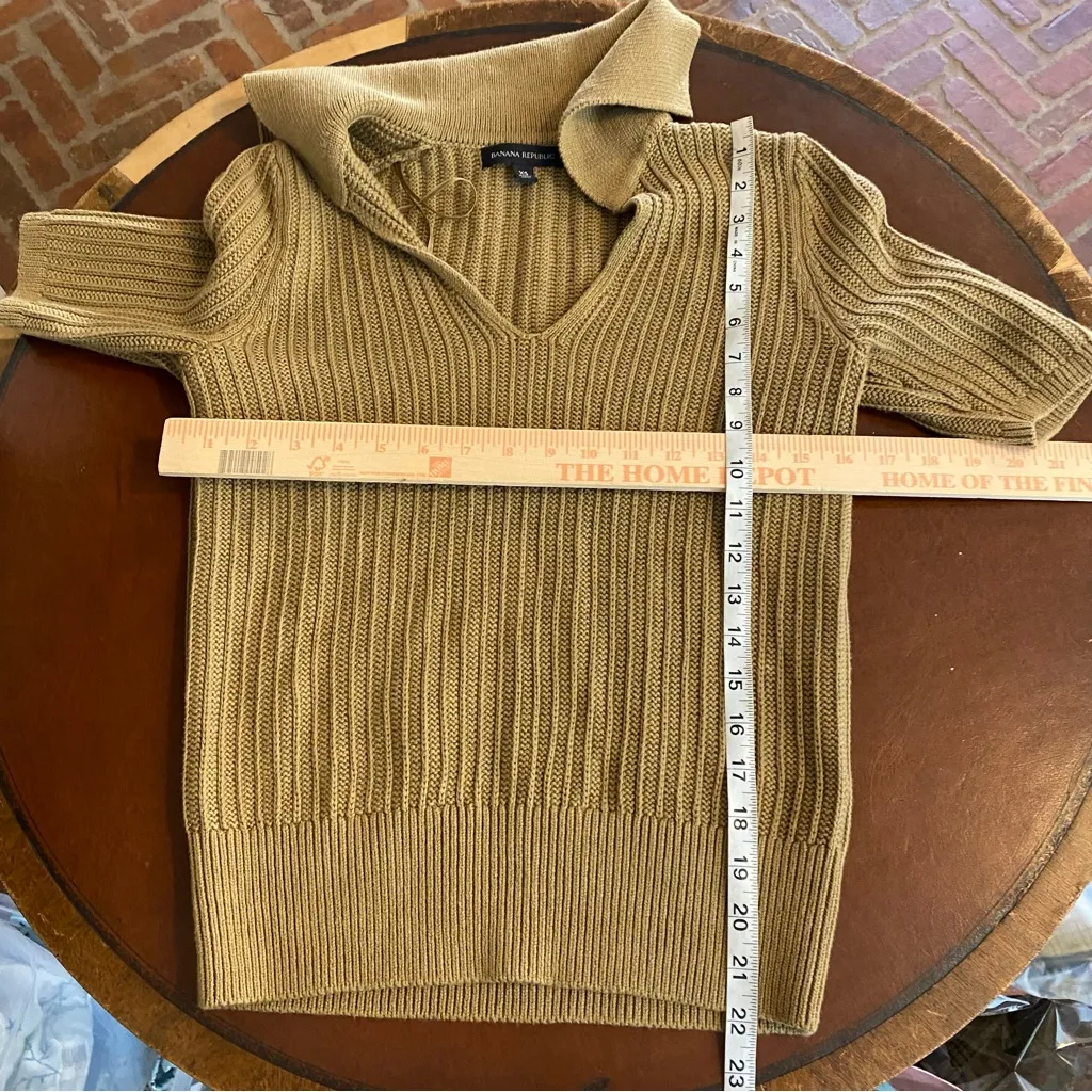 Banana Republic Kina Cotton Sailor Collar Brown Short Sleeve Sweater Top Size XS - Image 7
