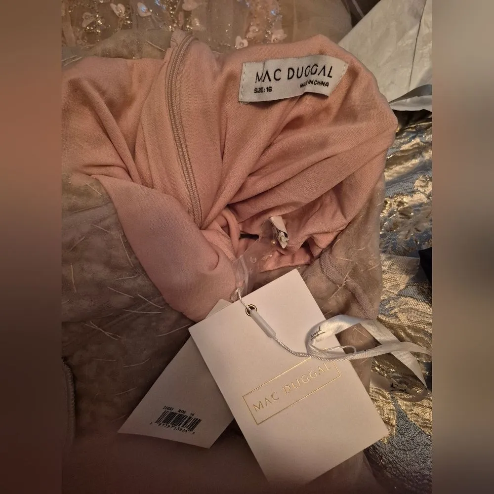 Mac Duggal 21003 Pink Beaded Mermaid Gown With Off The Shoulder Ruffle - Image 15