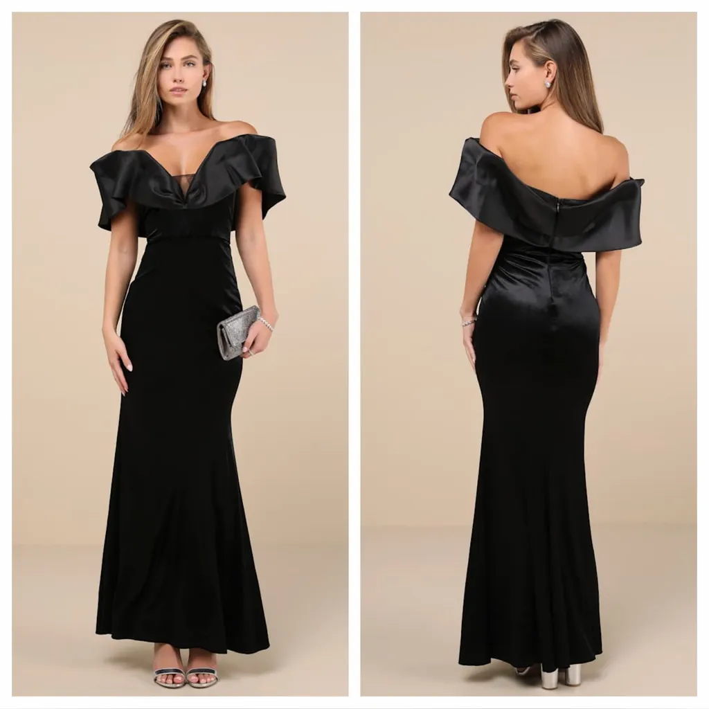 Lulus Coveted Luxury Black Velvet Off-the-Shoulder Maxi
Dress - Image 2