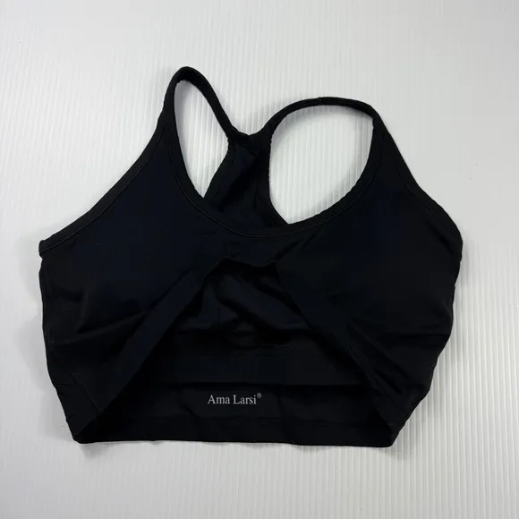 Ama Larsi Sports Bra Crop Top Racerback Workout Yoga‎ Black xL - Image 4