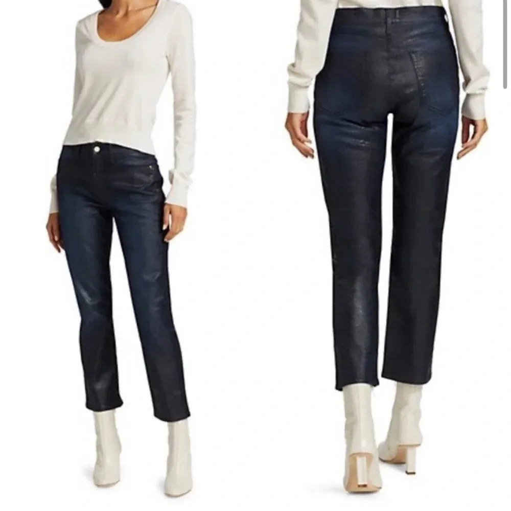 Frame Le High Straight Coated Indigo Lizard Jeans Size 29 - Image 8