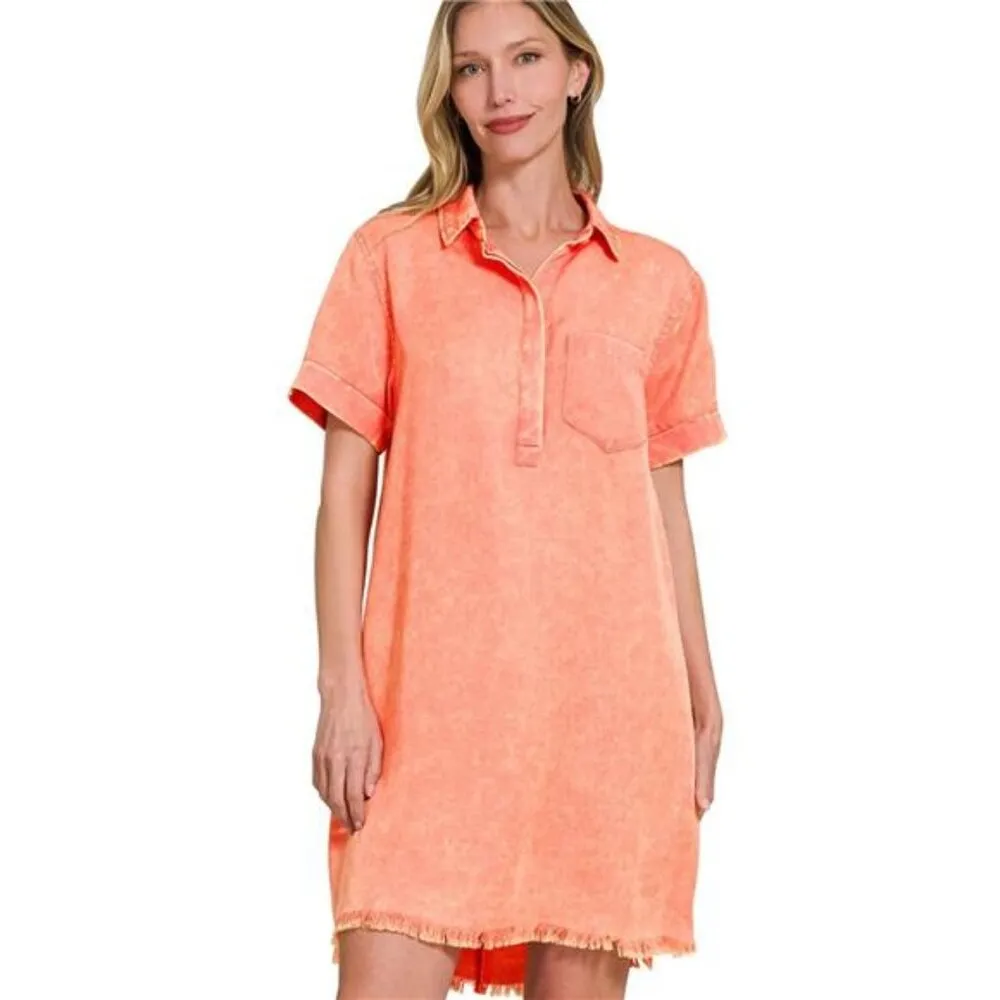 Zenana Tencel‎ Mineral Washed Collared Shirts Dress - Image 2