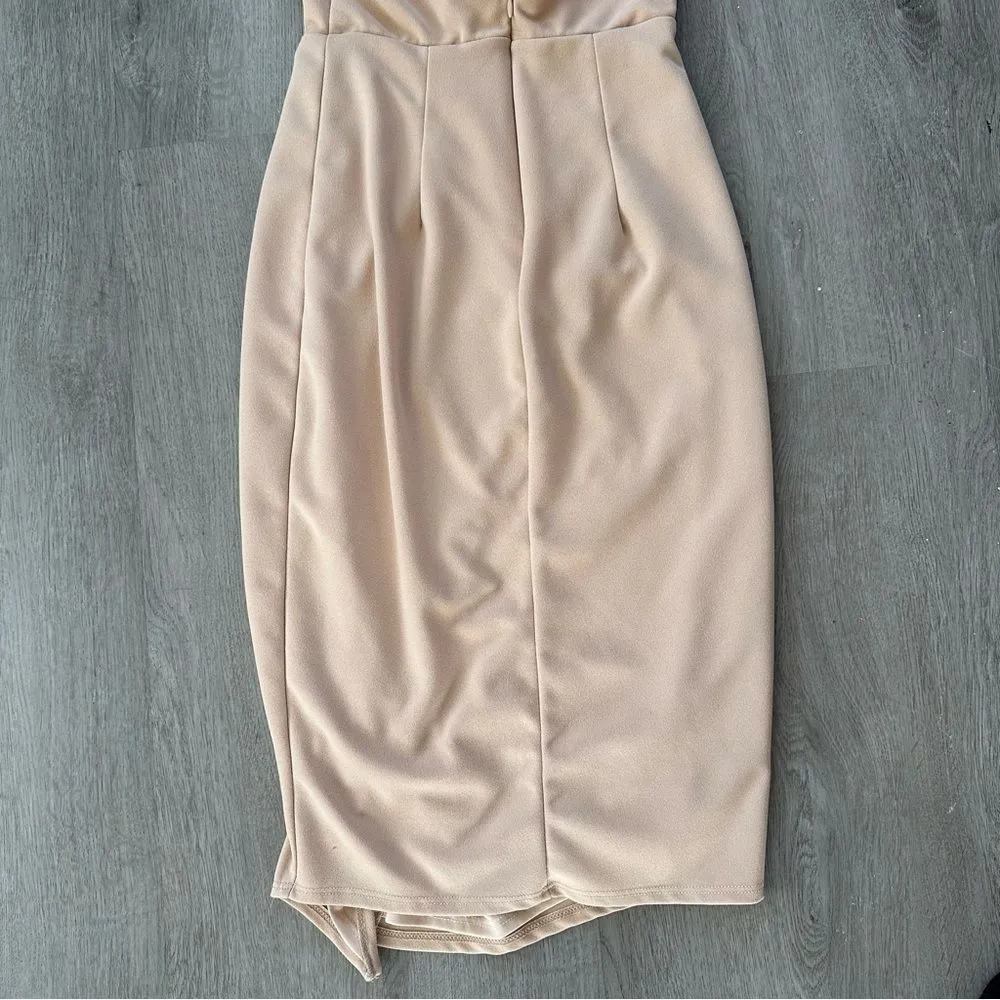 Lulus Happiest Hour Beige Asymmetrical Bodycon Midi Party Dress Women’s XS - Image 7