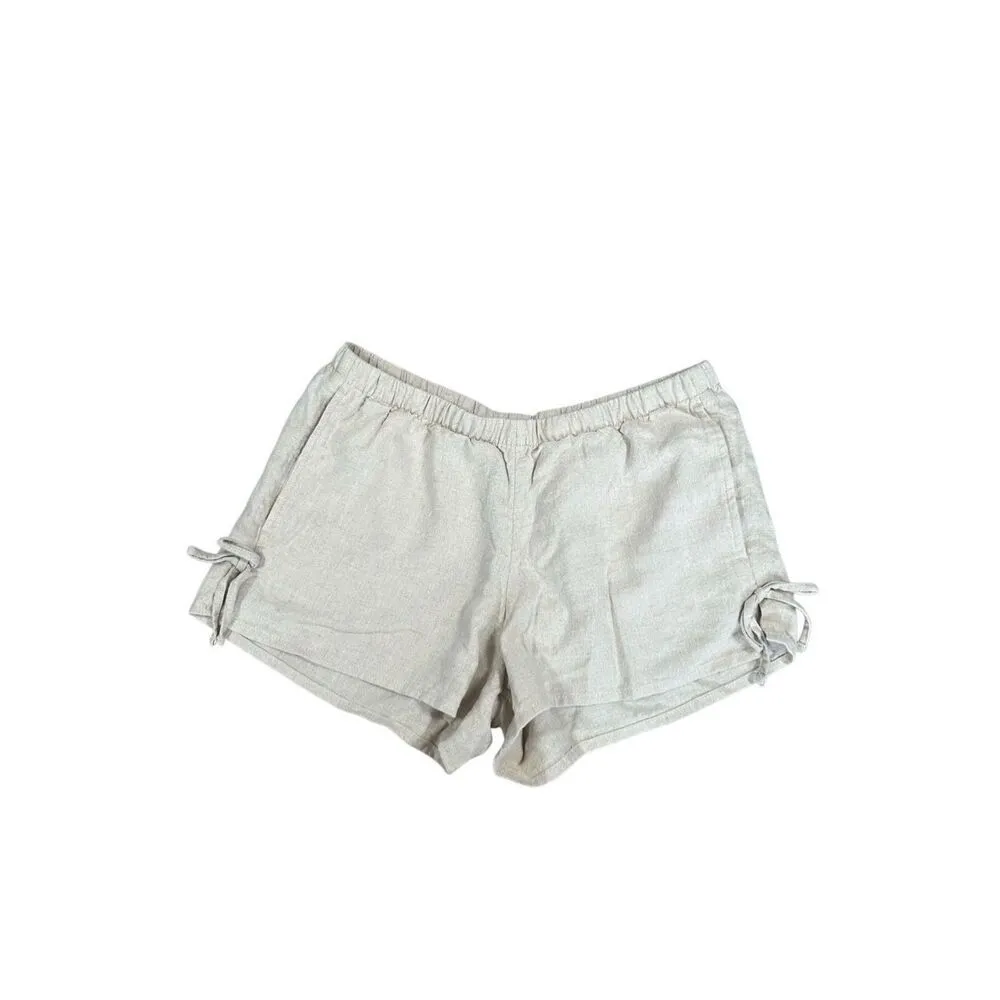 NWT Hollister Linen-Blend Side Bow Soft Shorts Light Brown Beige XXS Pull on - Image 3