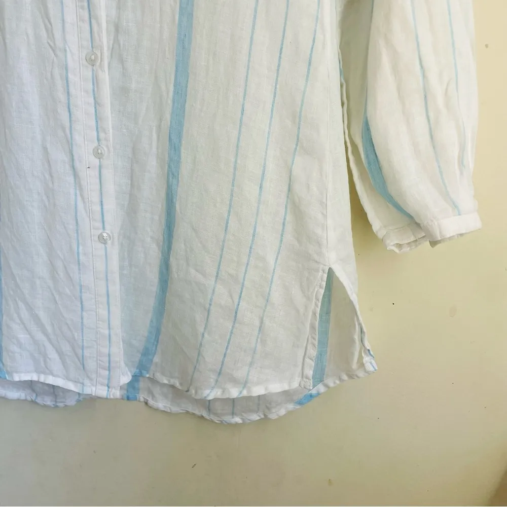 Island Company Gentleman Shirt Linen Striped Button Up size S White Blue women’s - Image 6