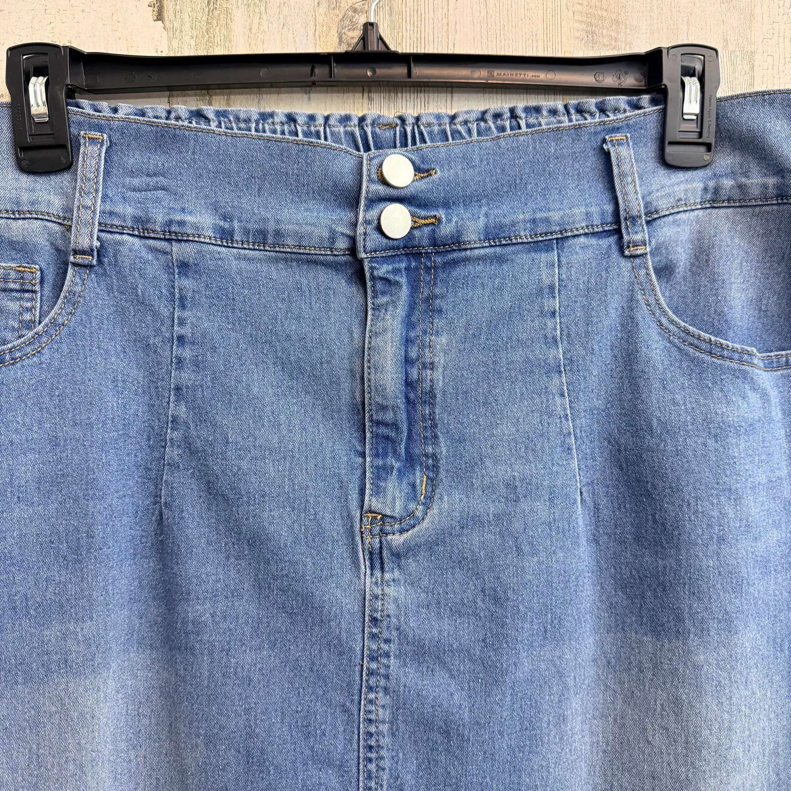 Womens 4XL Curve High Rise Denim Skirt Elastic Waist Back Slit Pockets Blue Jean Size 4X - Image 6