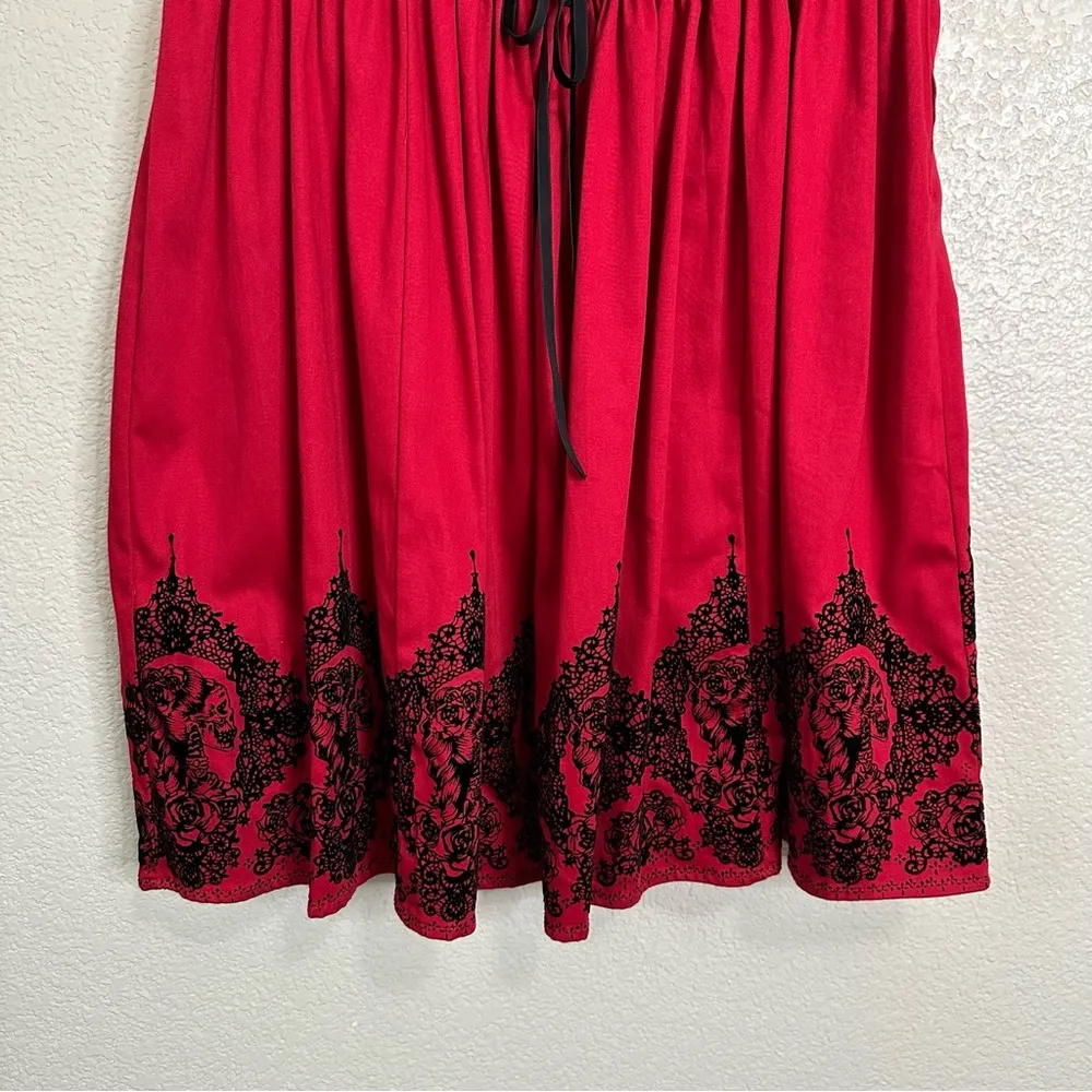 NWT Hot Topic Red & Black Velvet Print Border Fit & Flare Dress, Size XL - Image 4