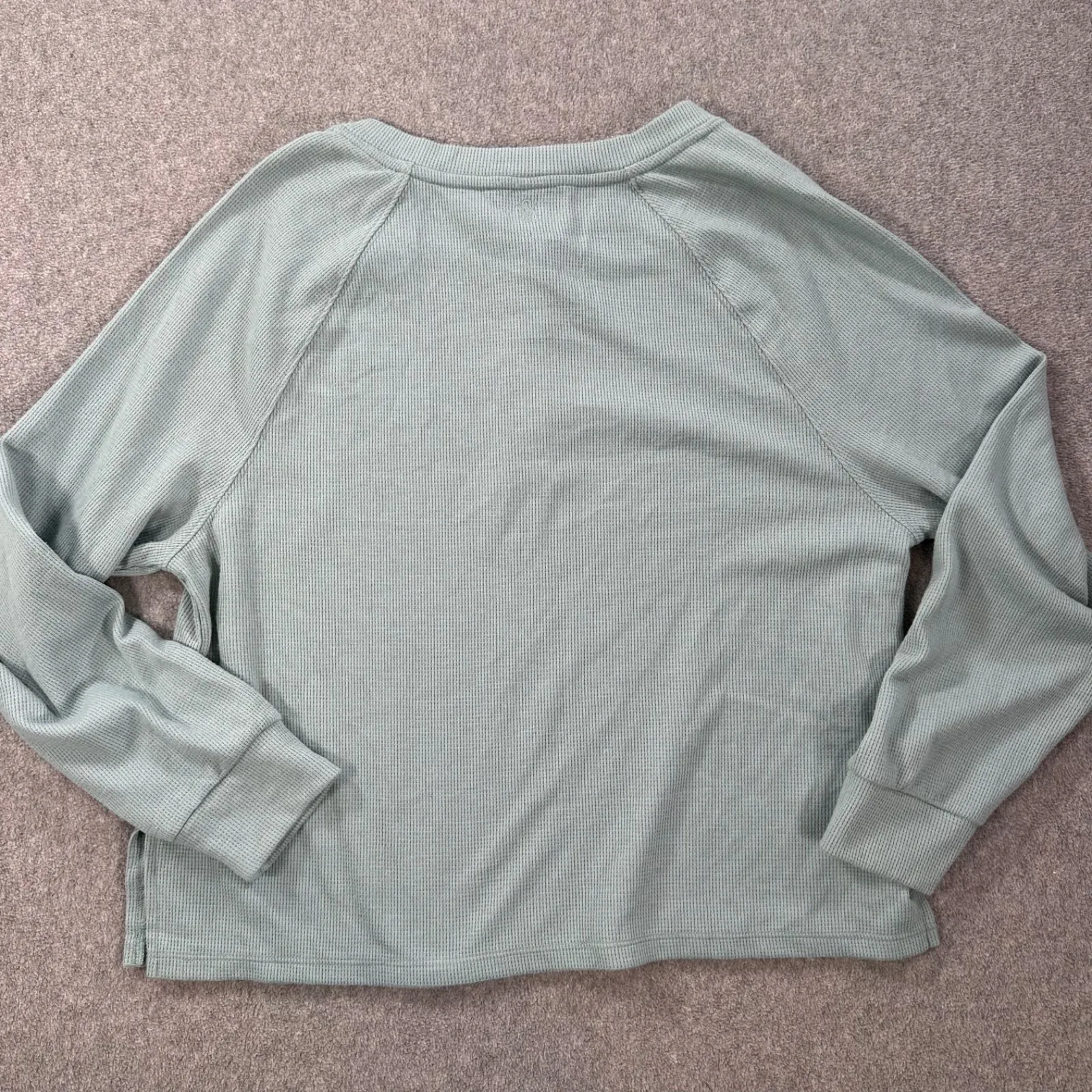 Victoria's Secret Waffle Knit Pajama Top Women's Small Green Thermal Lounge - Image 6