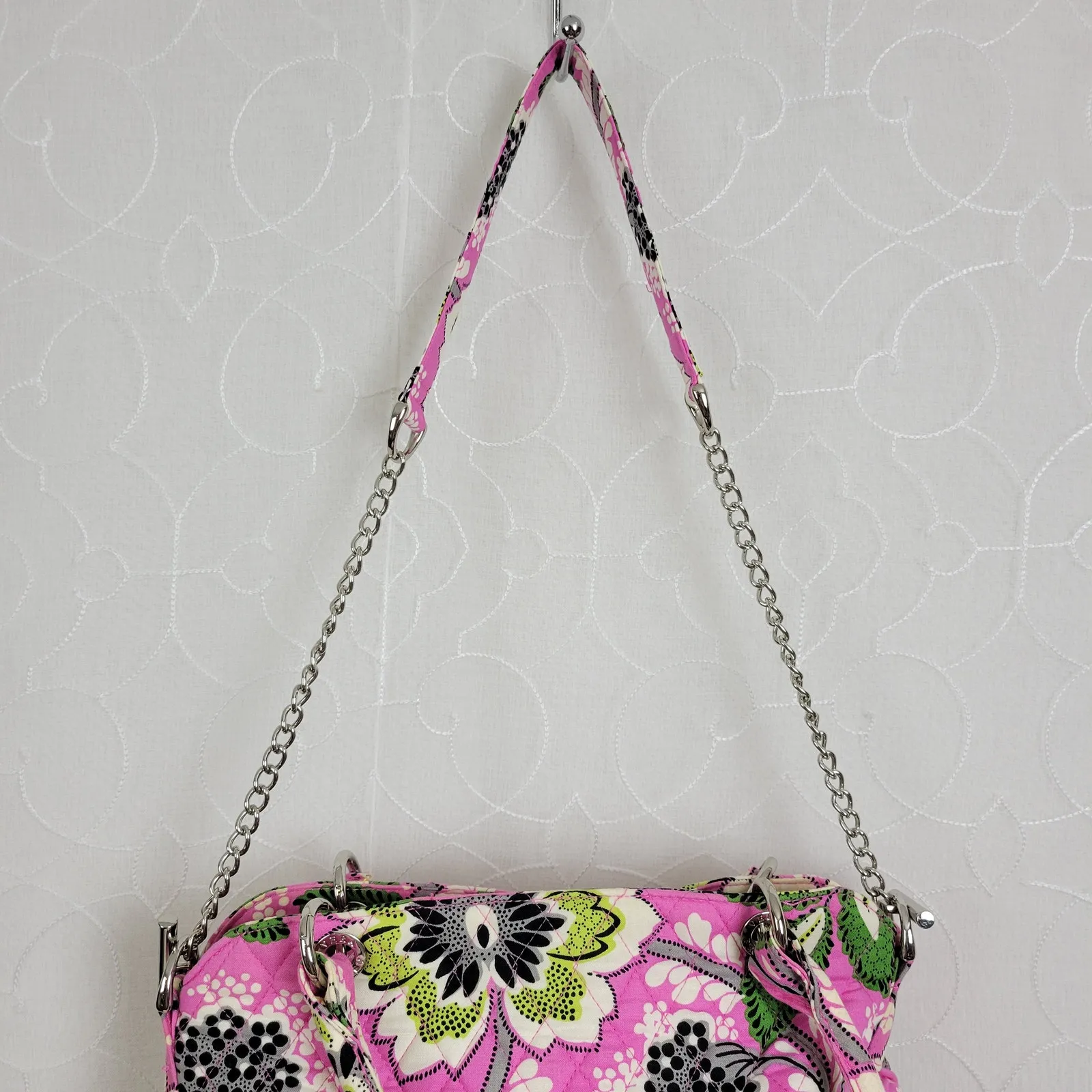 Vera Bradley Crossbody‎ Shoulder Bag Pink Print Fabric Handbag Purse Pocketbook - Image 3