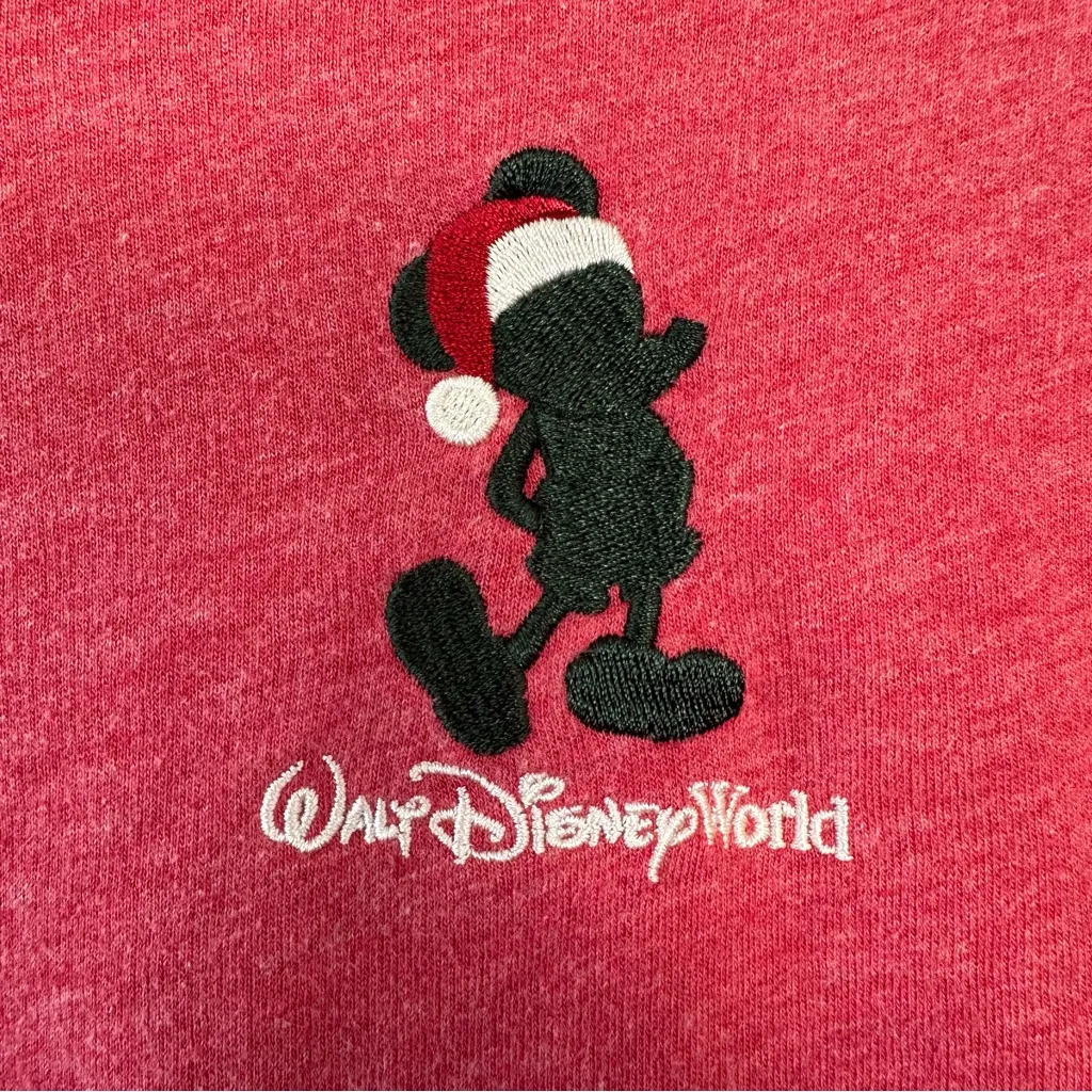 Walt Disney World Parks Sweatshirt Embroidered Mickey Mouse Christmas Small Red - Image 4