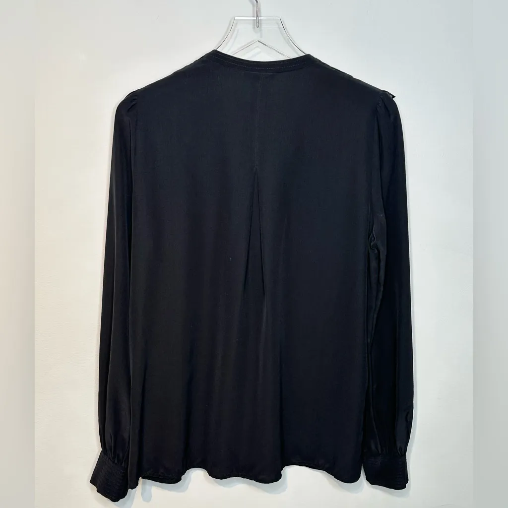 A.L.C. Women’s Blyth Black Silk Floral Embroidered Boho Peasant Top Blouse Shirt - Image 3