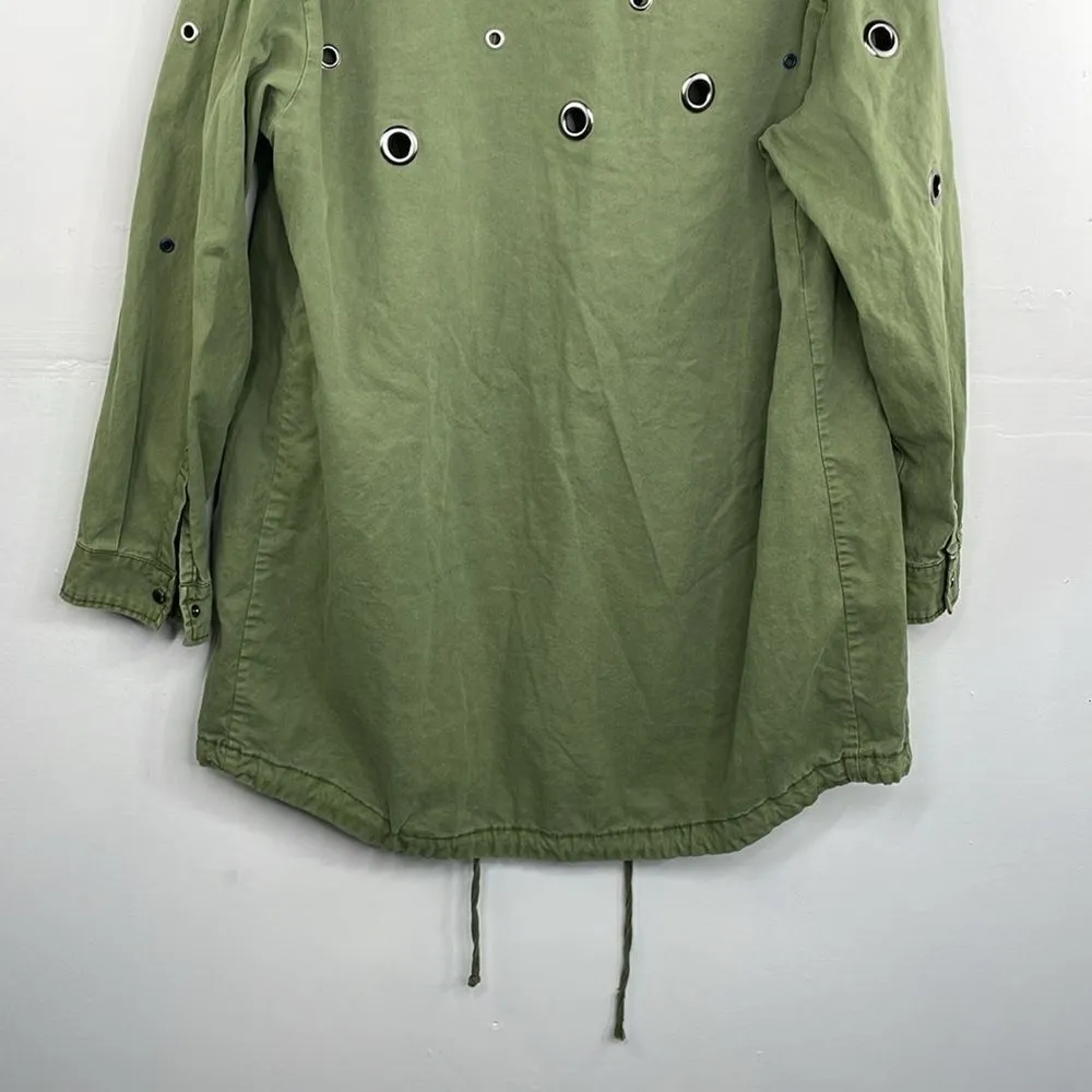 ZARA Oversized Rivet Roll Sleeve Utility Jacket Size X Small Green - Image 11