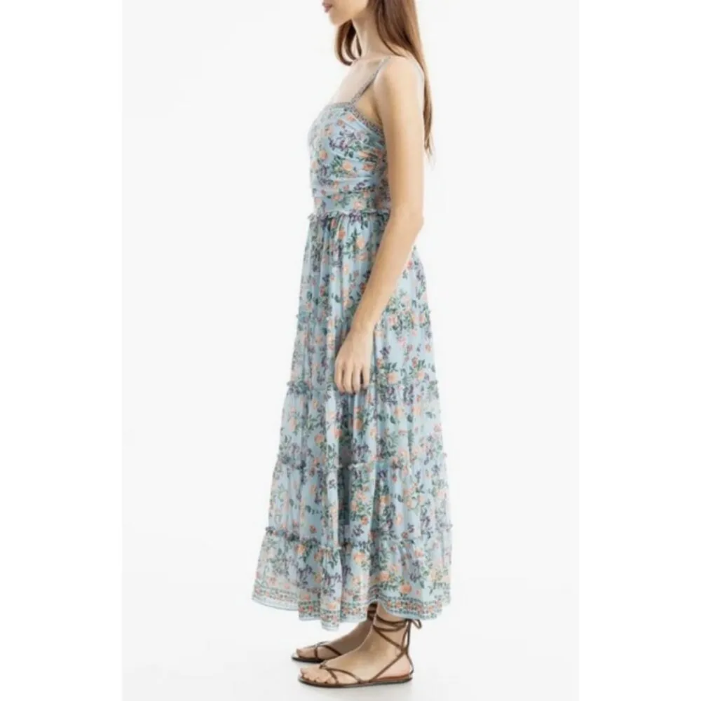 💕MAX STUDIO💕 Floral Print Maxi Dress ~ Blue Peach Heritage Bouquet Large NWT - Image 4