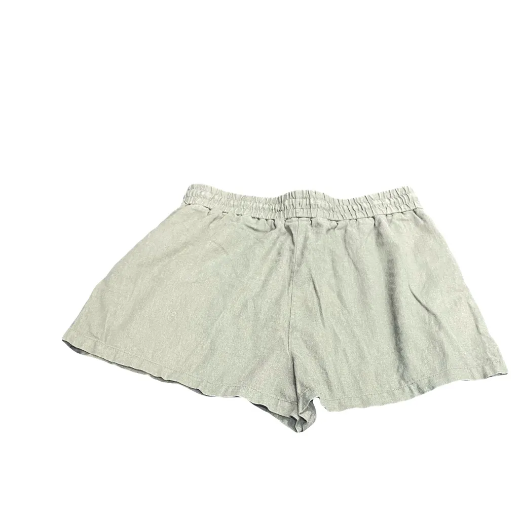 Zara High Waist Olive Linen Blend Drawstring Shorts Medium - Image 2