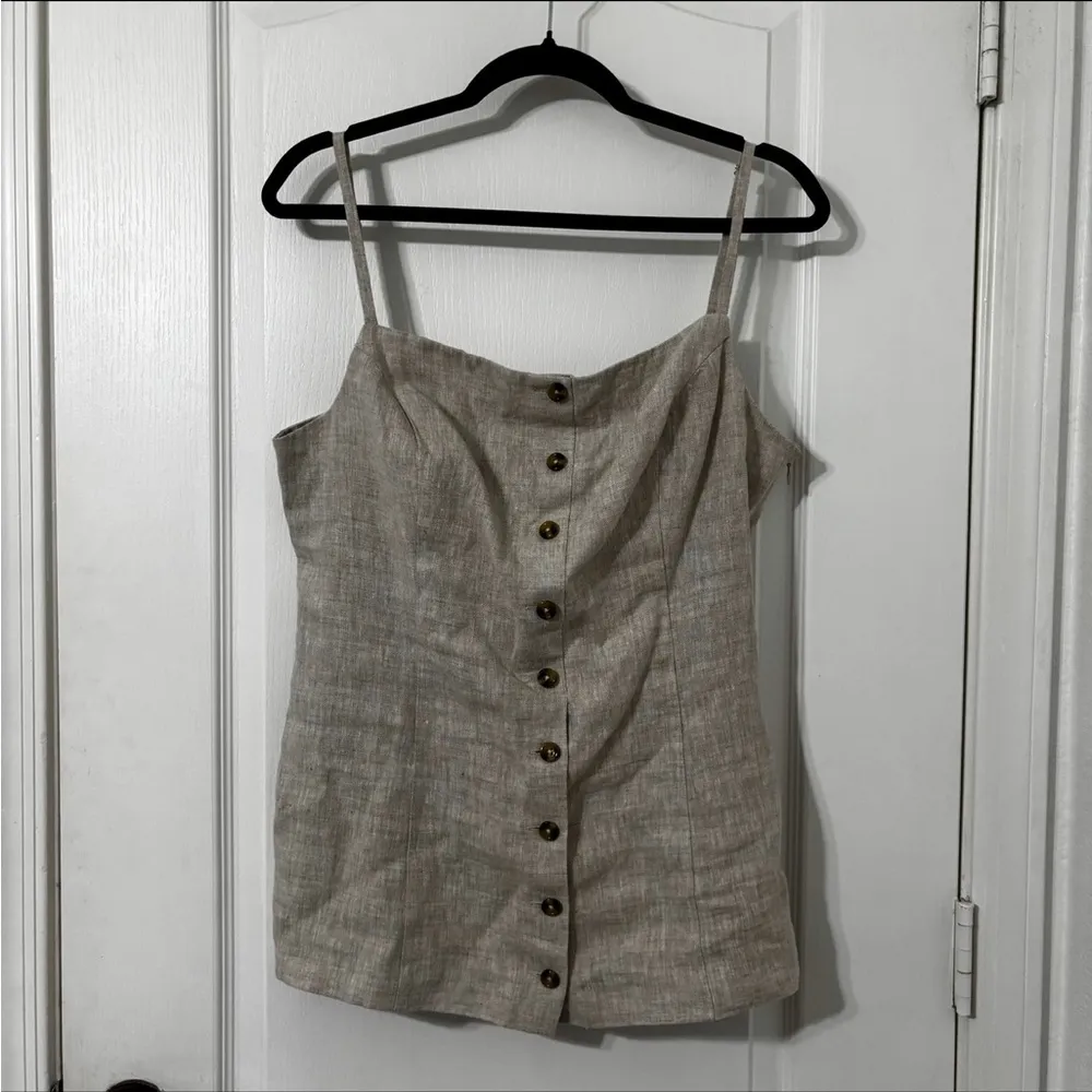 Reformation Antonia Linen Top in Oatmeal Size 12 - Image 2