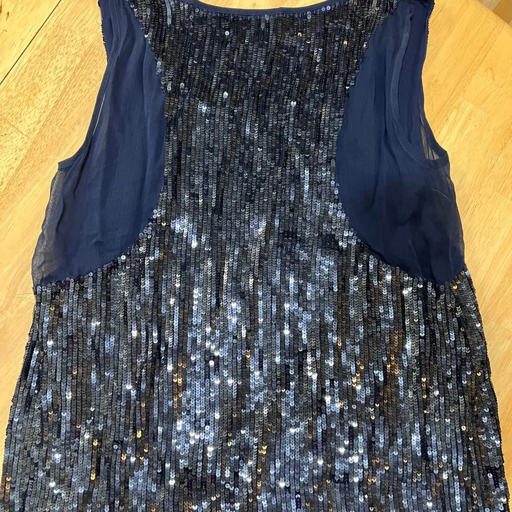 Size 4 Nicole Miller Sleeveless Blue Sequin Round Neck  Shift Dress NEW NO TAGS - Image 5
