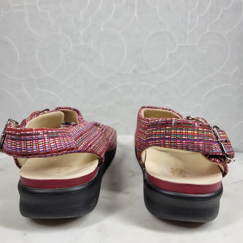 SAS Relaxed Rainbow Sandals Womens 7 Red Leather Open Toe Casual Slingback Strap Pink - Image 10