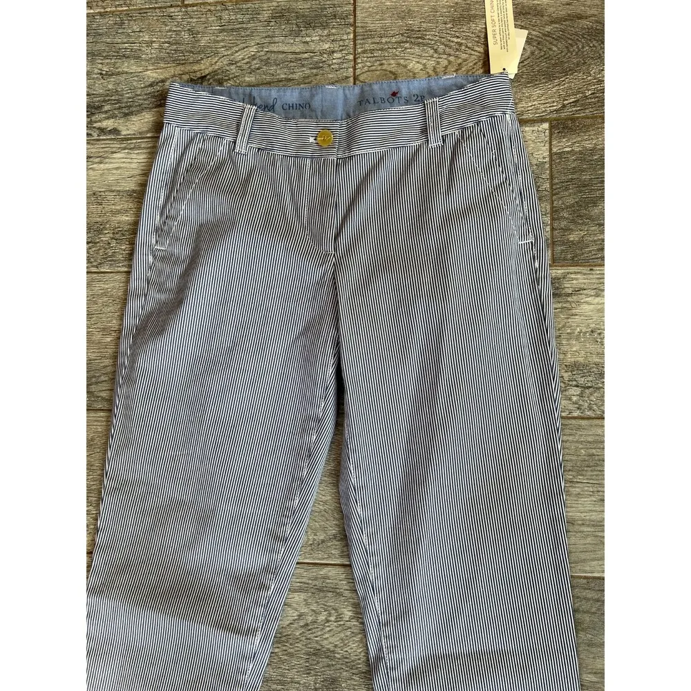 NWT Talbots Super Soft Weekend Chino Pant 2P 2 Petite Blue Stretch Stripe Womens - Image 3