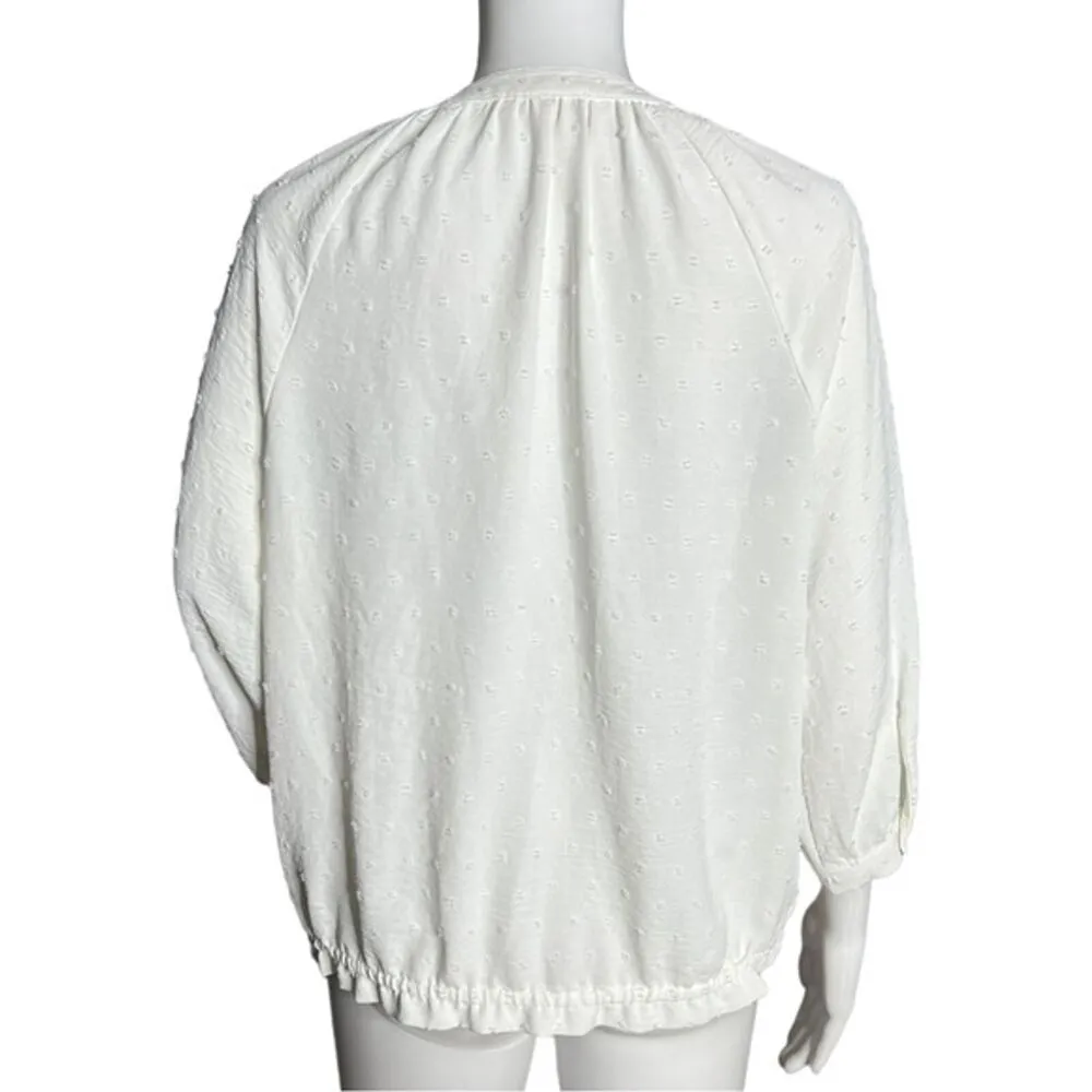 Como Vintage Shirt Women Small White Swiss Dot Popover Casual Neutral Minimalist - Image 3