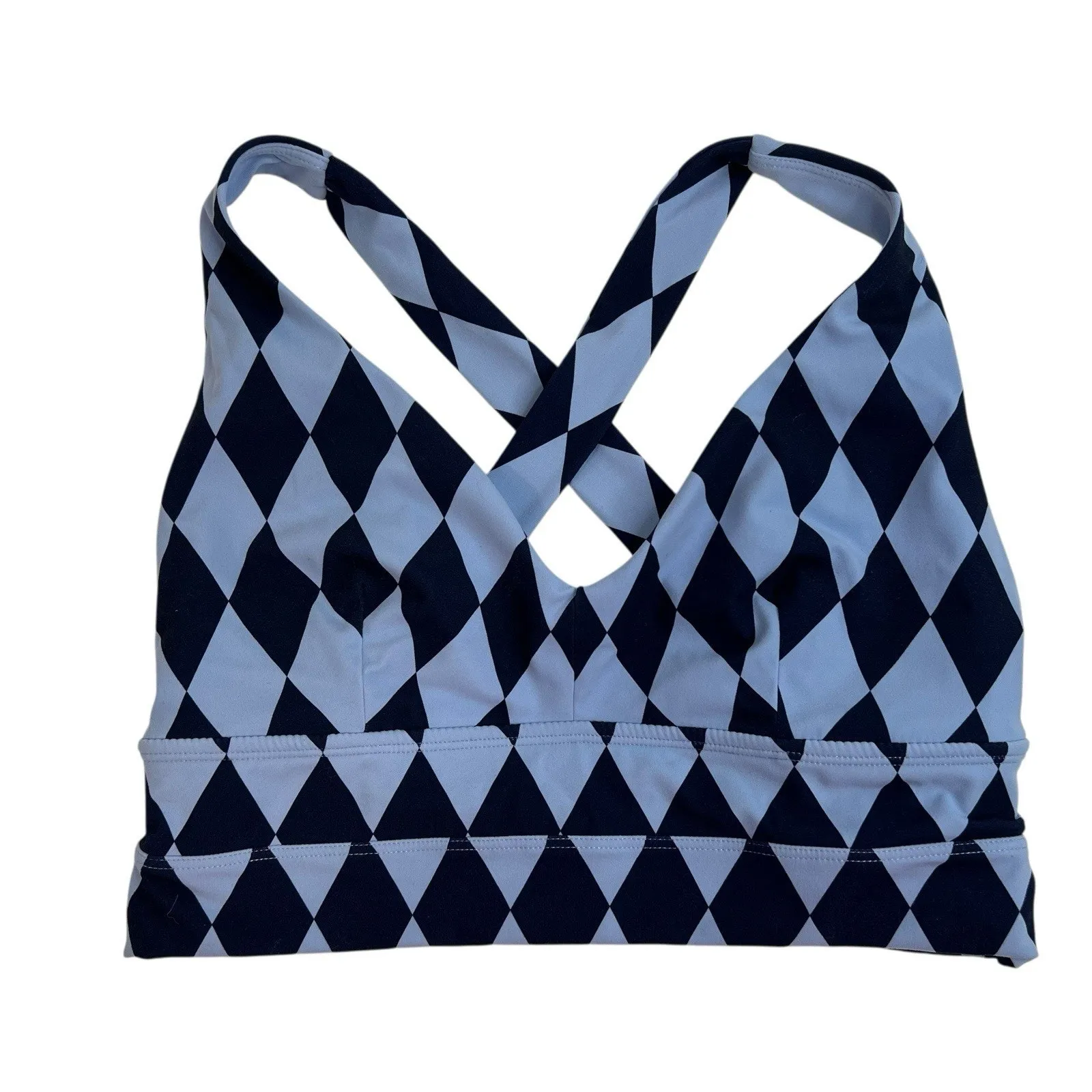 BuffBunny M Medium Alpha Sports Bra Argyle Diamond Print Blue Gym Athletic RARE - Image 3