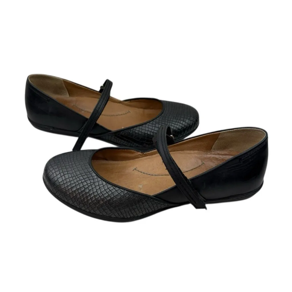 *Dansko Nannette Mary Jane Flat Shoe Womens 39 Black Leather Croc Print Comfort - Image 8