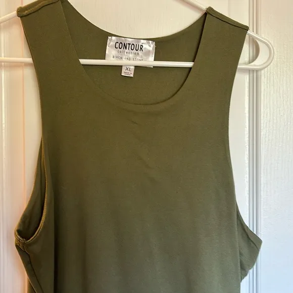 olive green tank top dress Slit front ribbed tank dress Olive Olive / Small main image 0