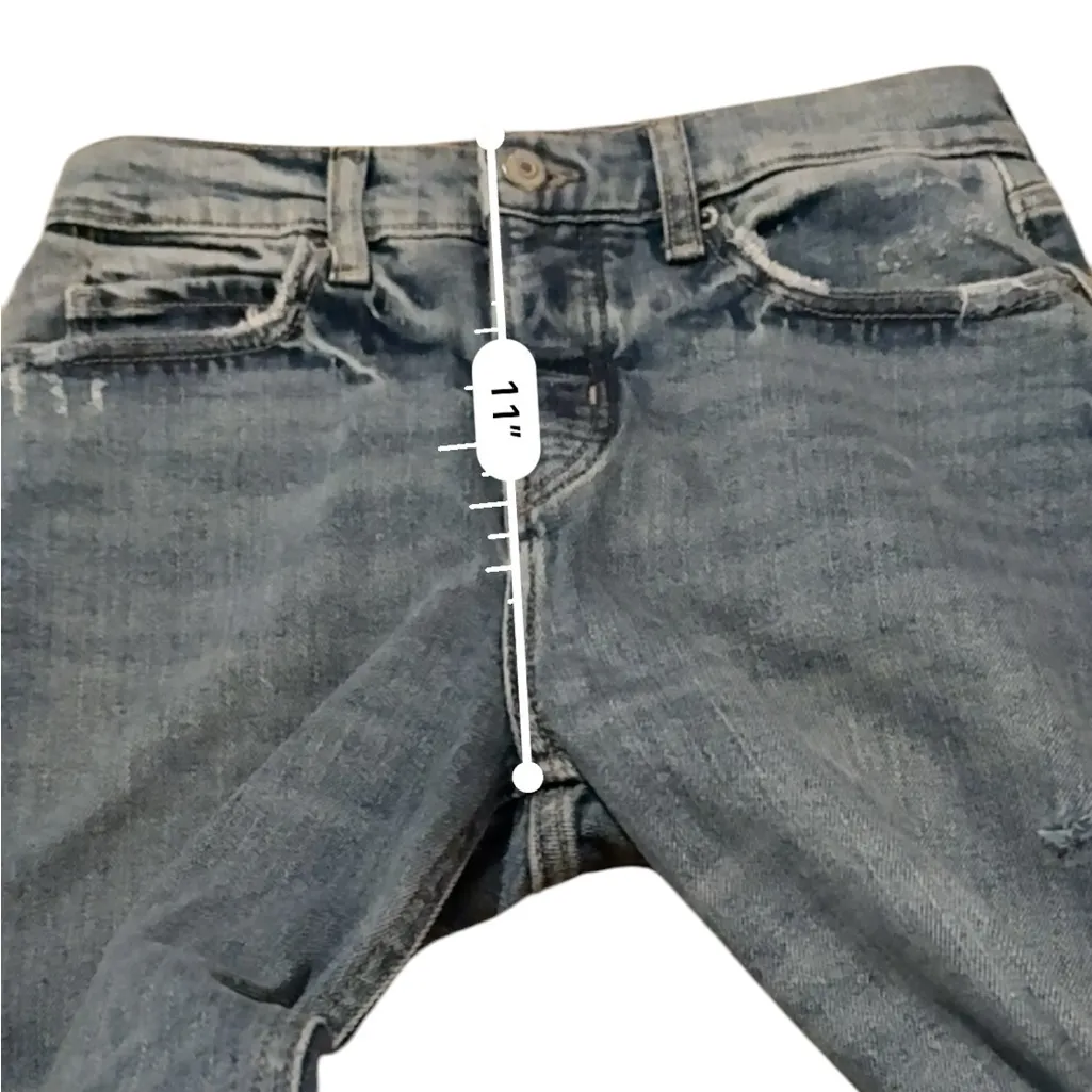 Old‎ Navy Extra High Rise Sky-Hi Straight Medium Wash Distressed Jeans Sz 0P 25" - Image 7