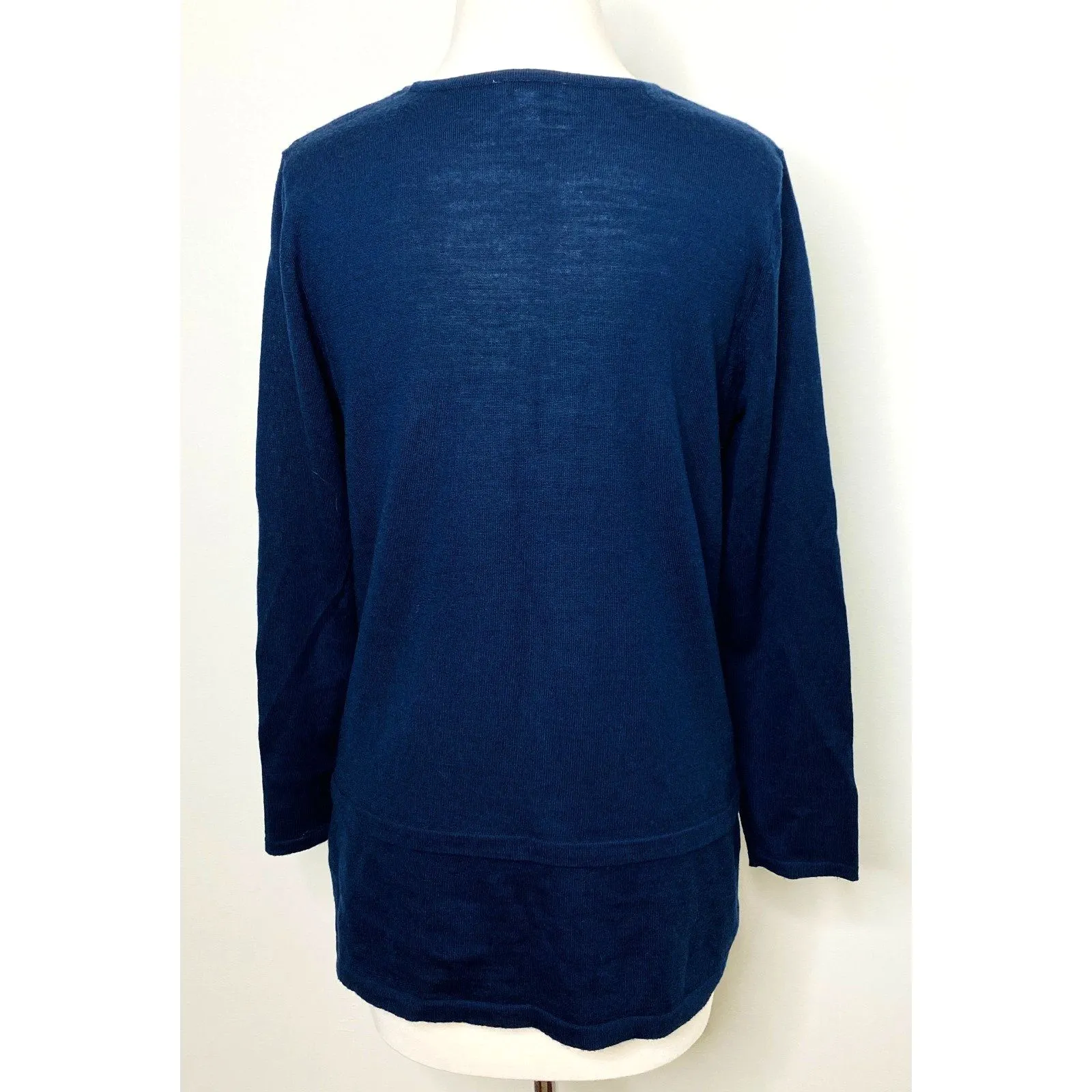 J Jill Talia Merino Wool Navy Blue Tunic Pullover Knit Sweater Soft Warm Sz MP - Image 3