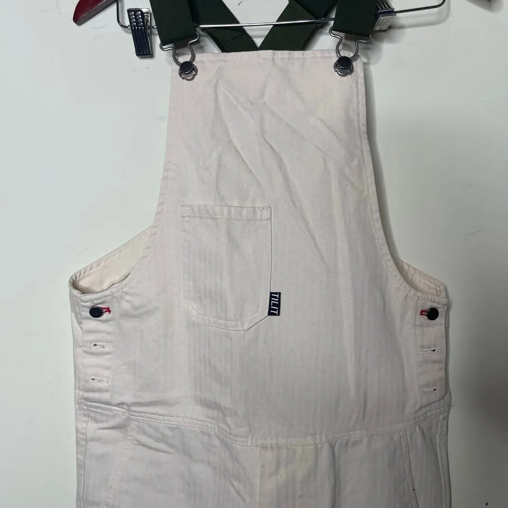 Tilit NYC Canvas Work Overalls in oatmeal cream and green sz S - Image 8