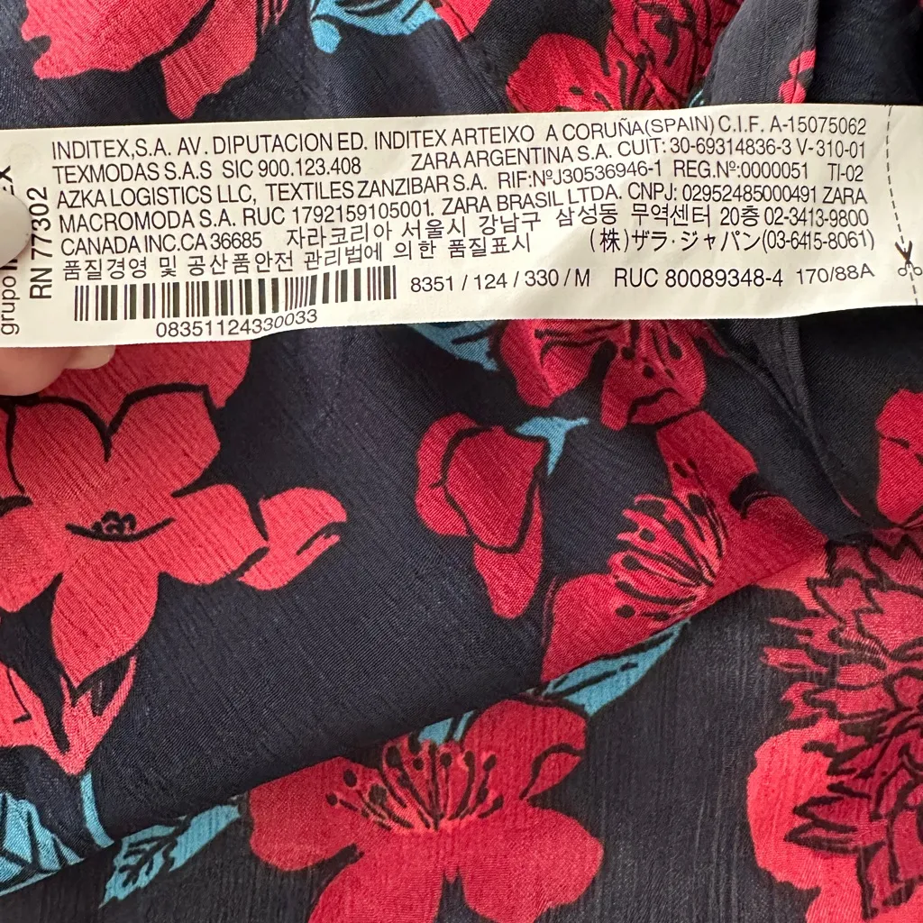 Zara Z1975 Semi-Sheer Maximalist Black Red Blue Bold Floral Blouse Size M - Image 15
