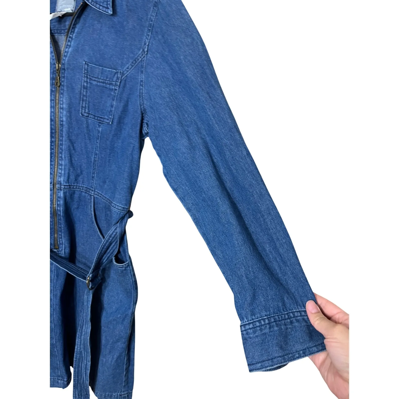 Carol Anderson Petite Denim Zip Up Belted Dress Size 10 Blue - Image 5