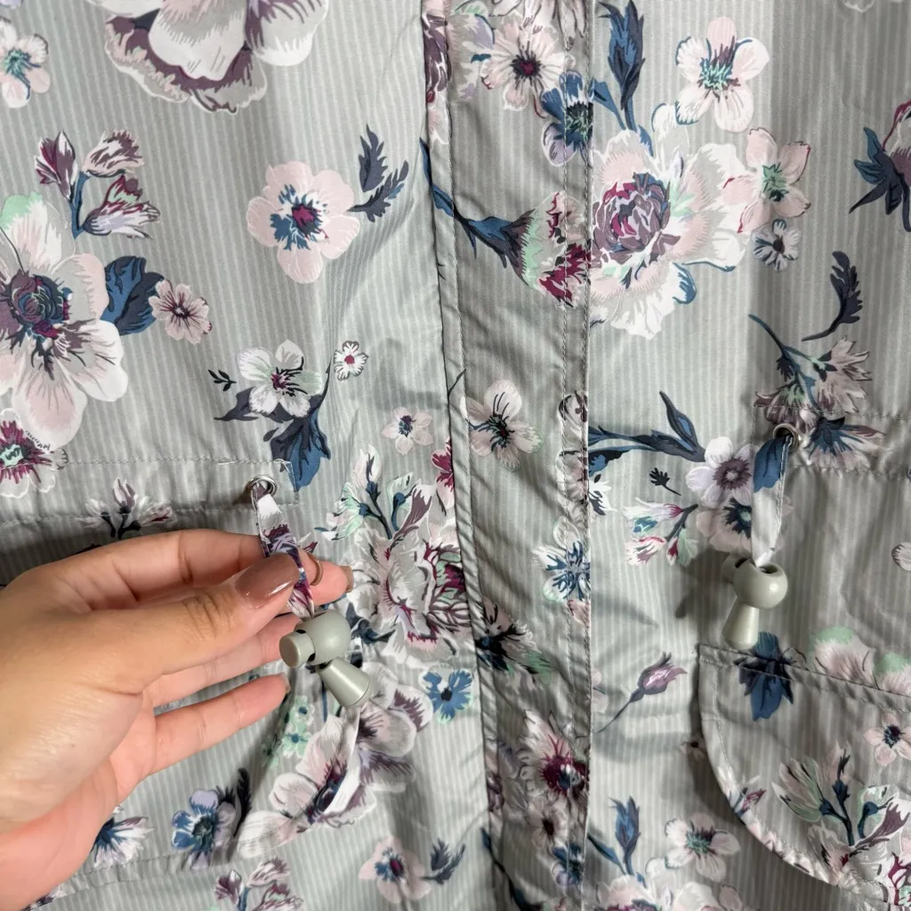 Vera Bradley Gray Floral Windbreaker Rain Jacket Hoodie Drawstring Waist Pockets - Image 8
